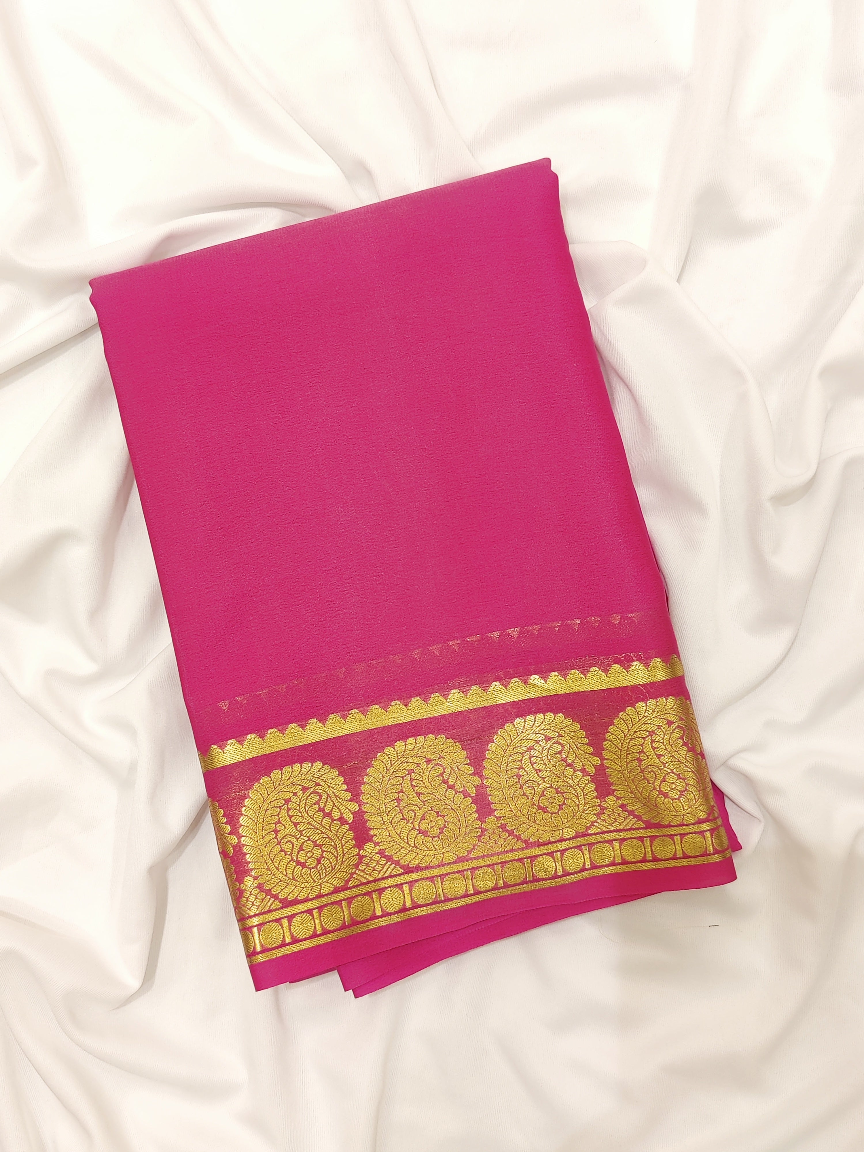 Light Pink Mysore Silk Saree with Mango Zari Border