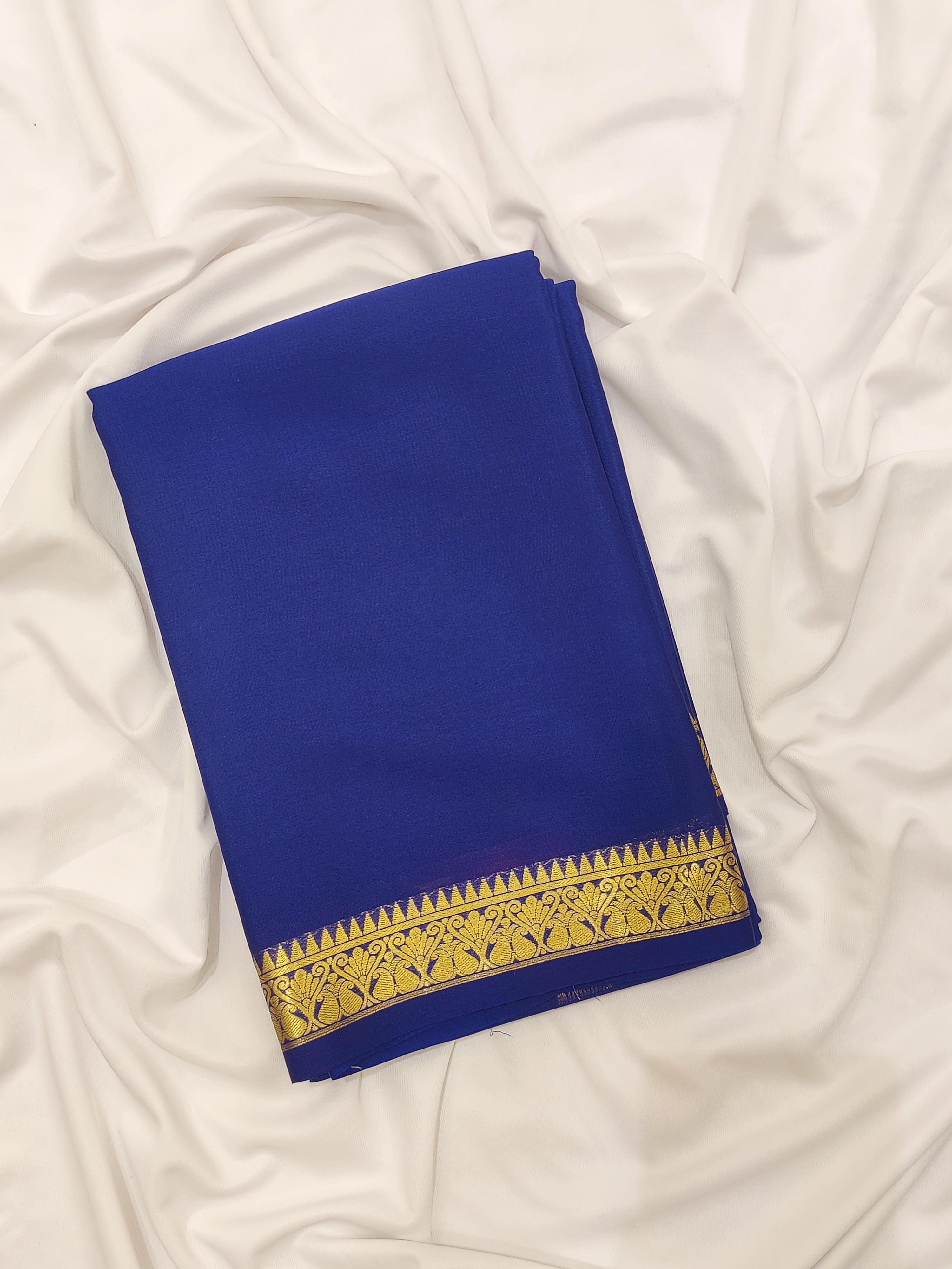 Navy Blue Mysore Silk Saree with Zari Border