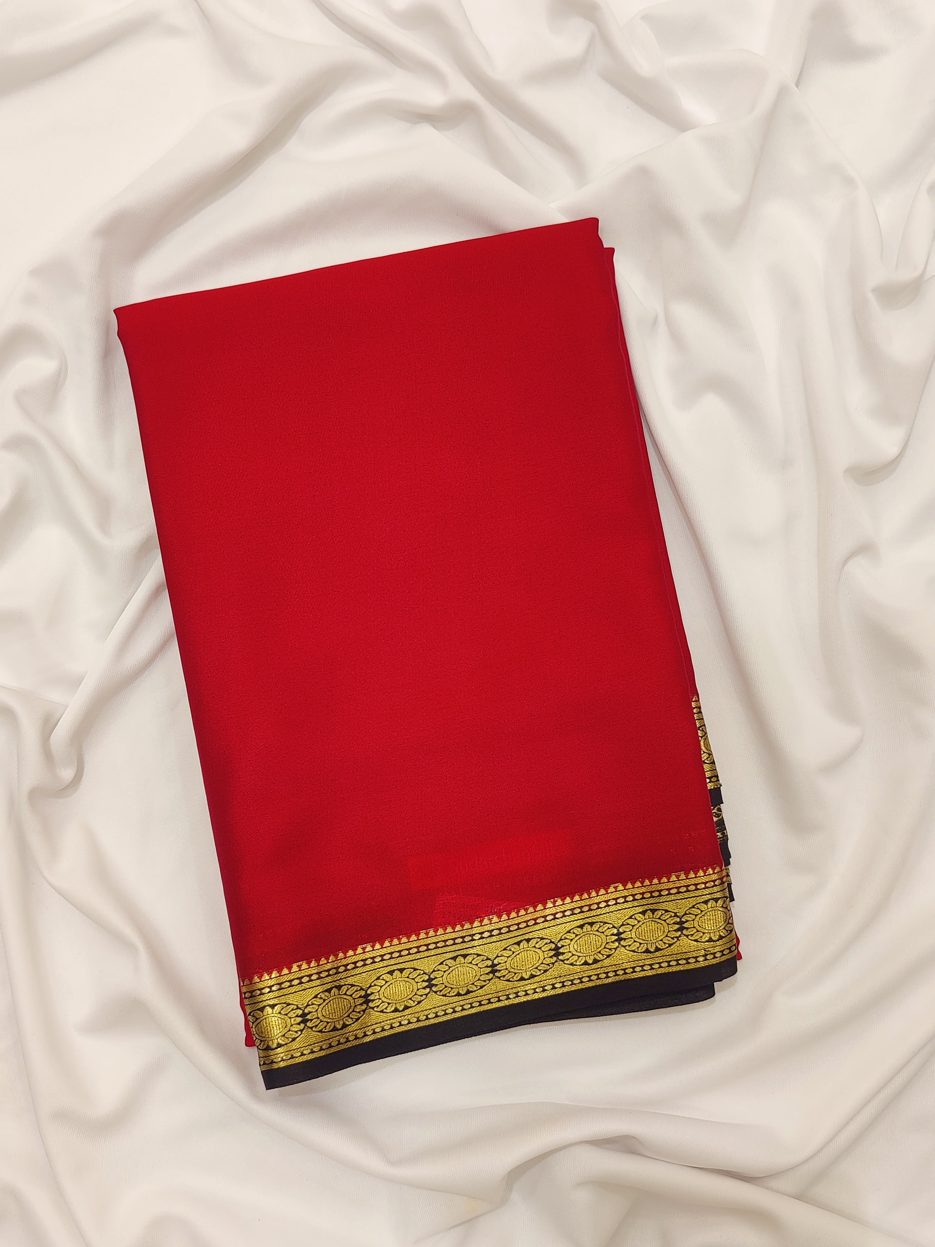 Red Mysore Silk Saree with Black Zari Border