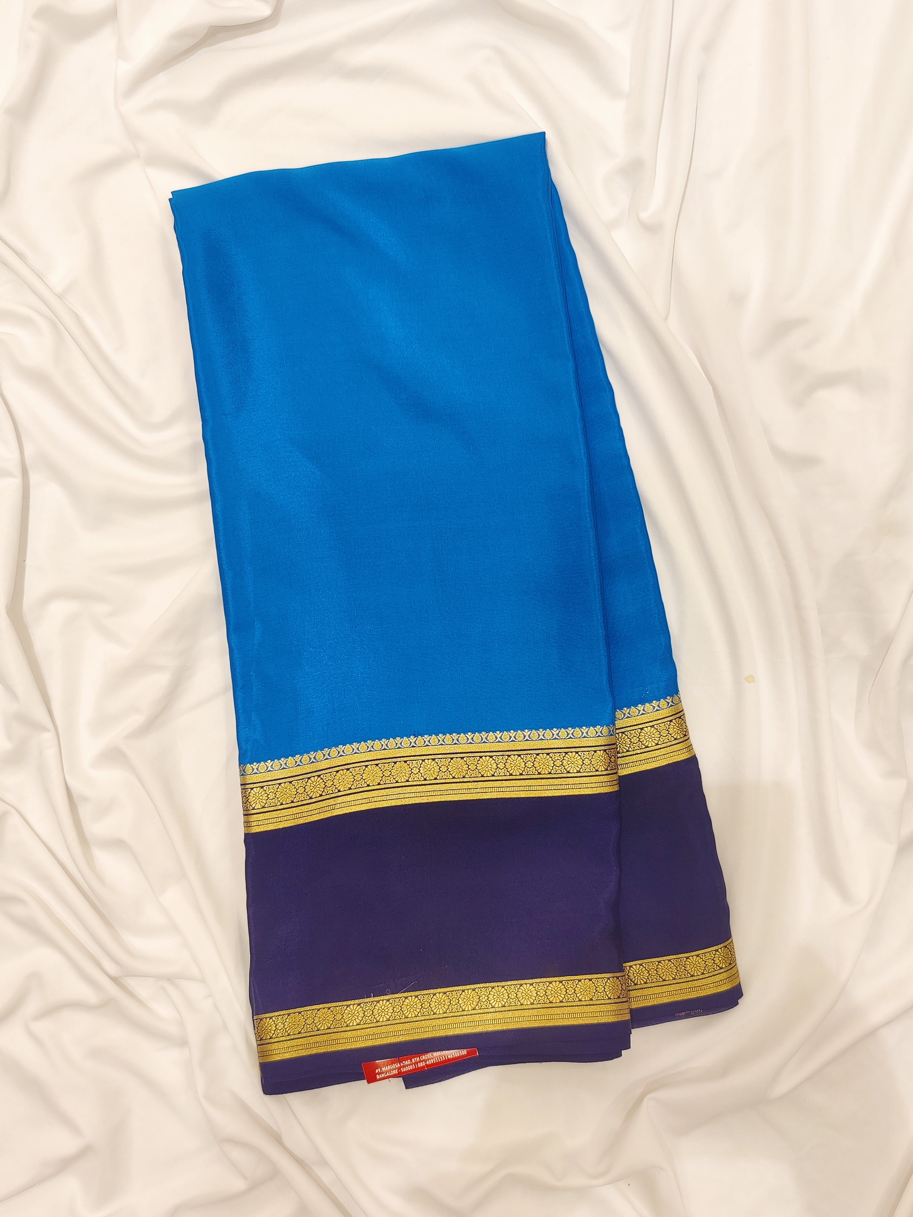 Ink Blue Mysore Silk Saree with Navy Blue Bentex Zari Border