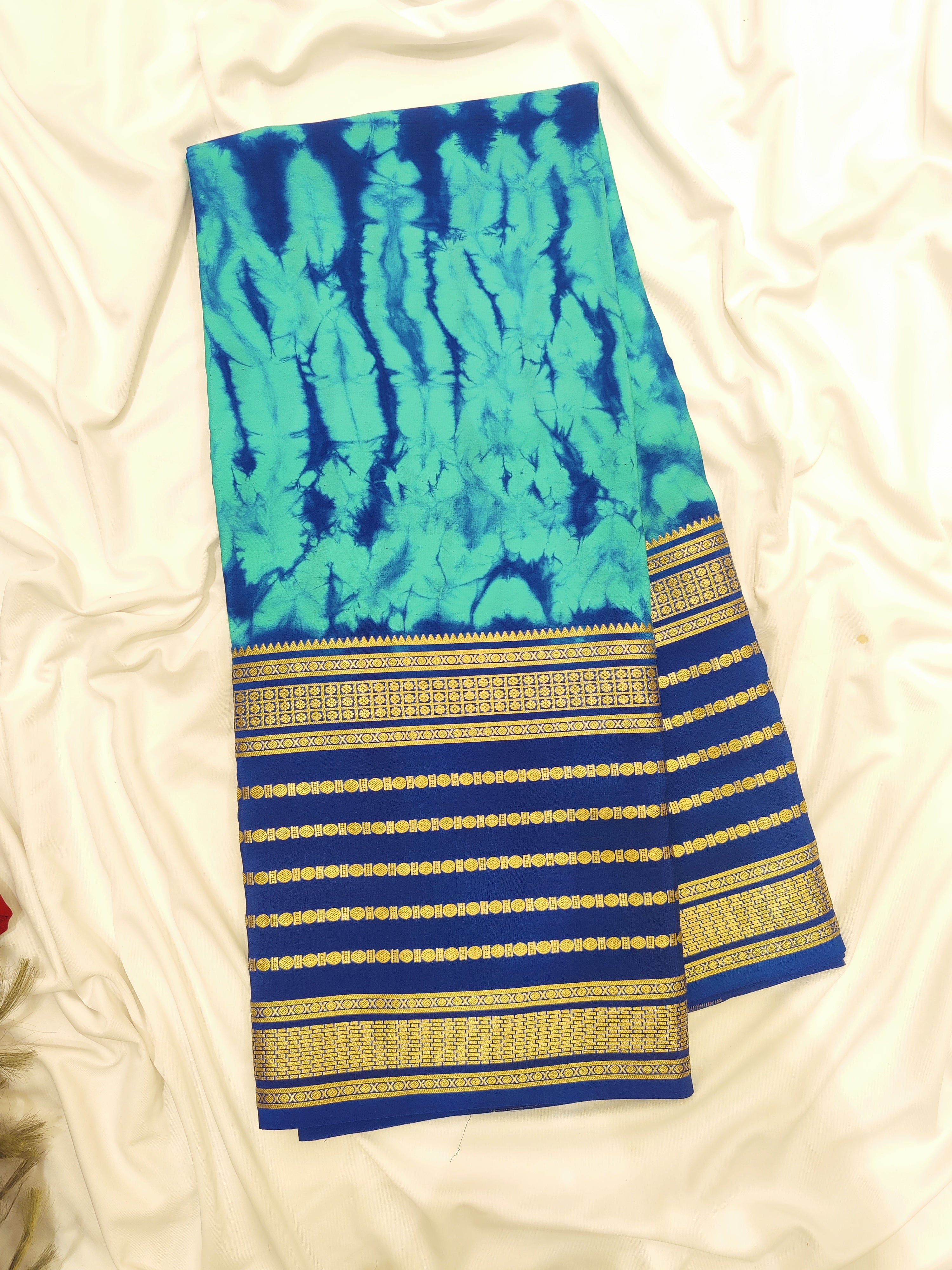 Navy Blue Mysore Silk Saree with Dying Work – New Arrival
