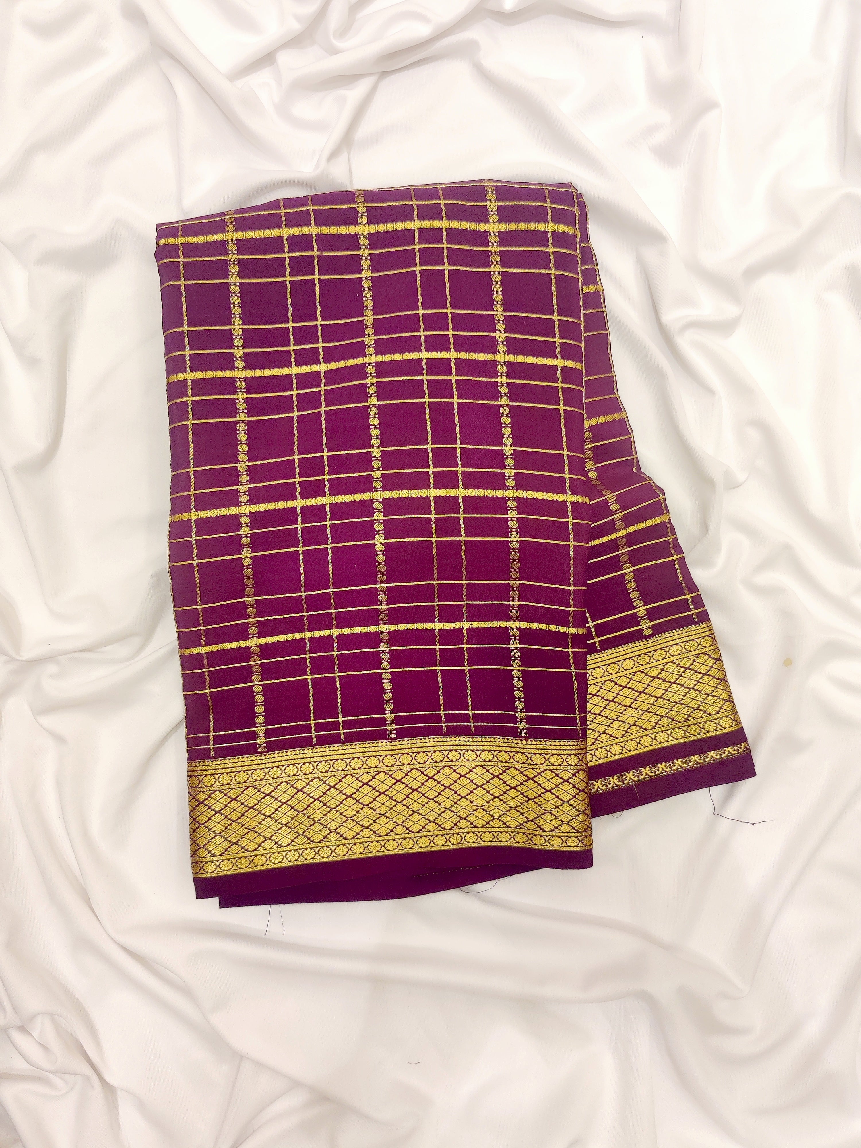 Vintage Maroon Checked Mysore Silk Saree