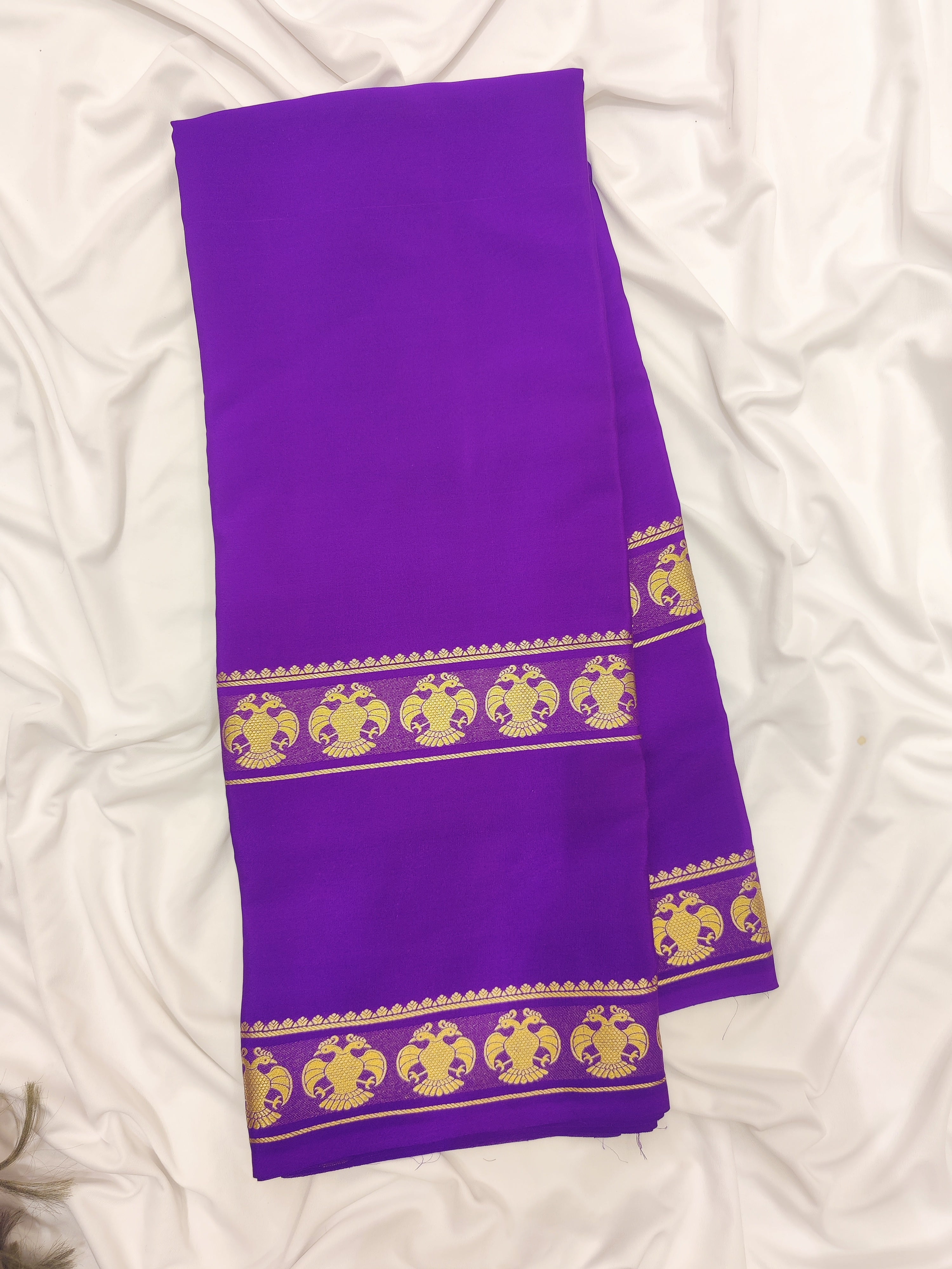 Purple Mysore Silk Saree with Peacock Design