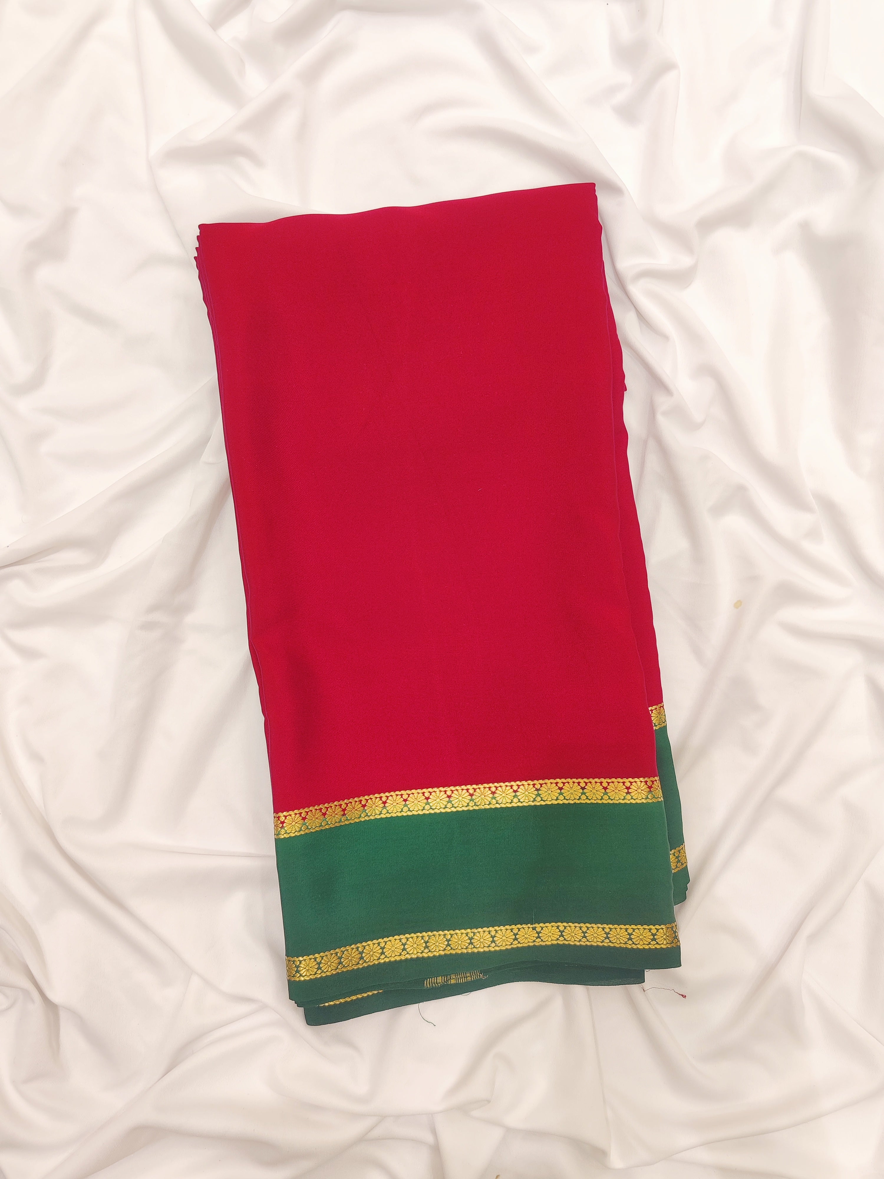 Traditional Red Mysore Silk Saree with Green Border