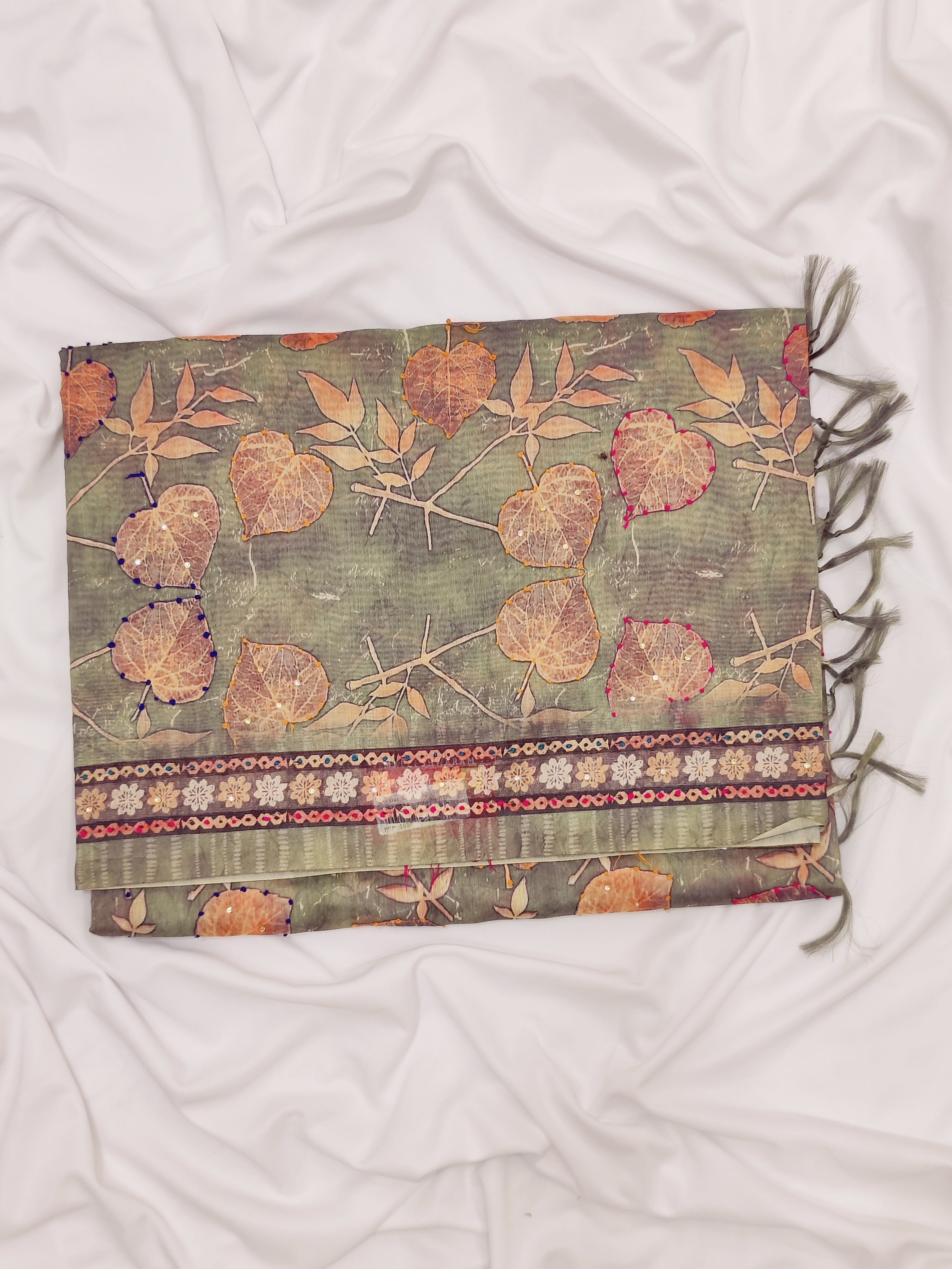 Green Shaded Raw Silk Saree with Embroidery – Shop Online