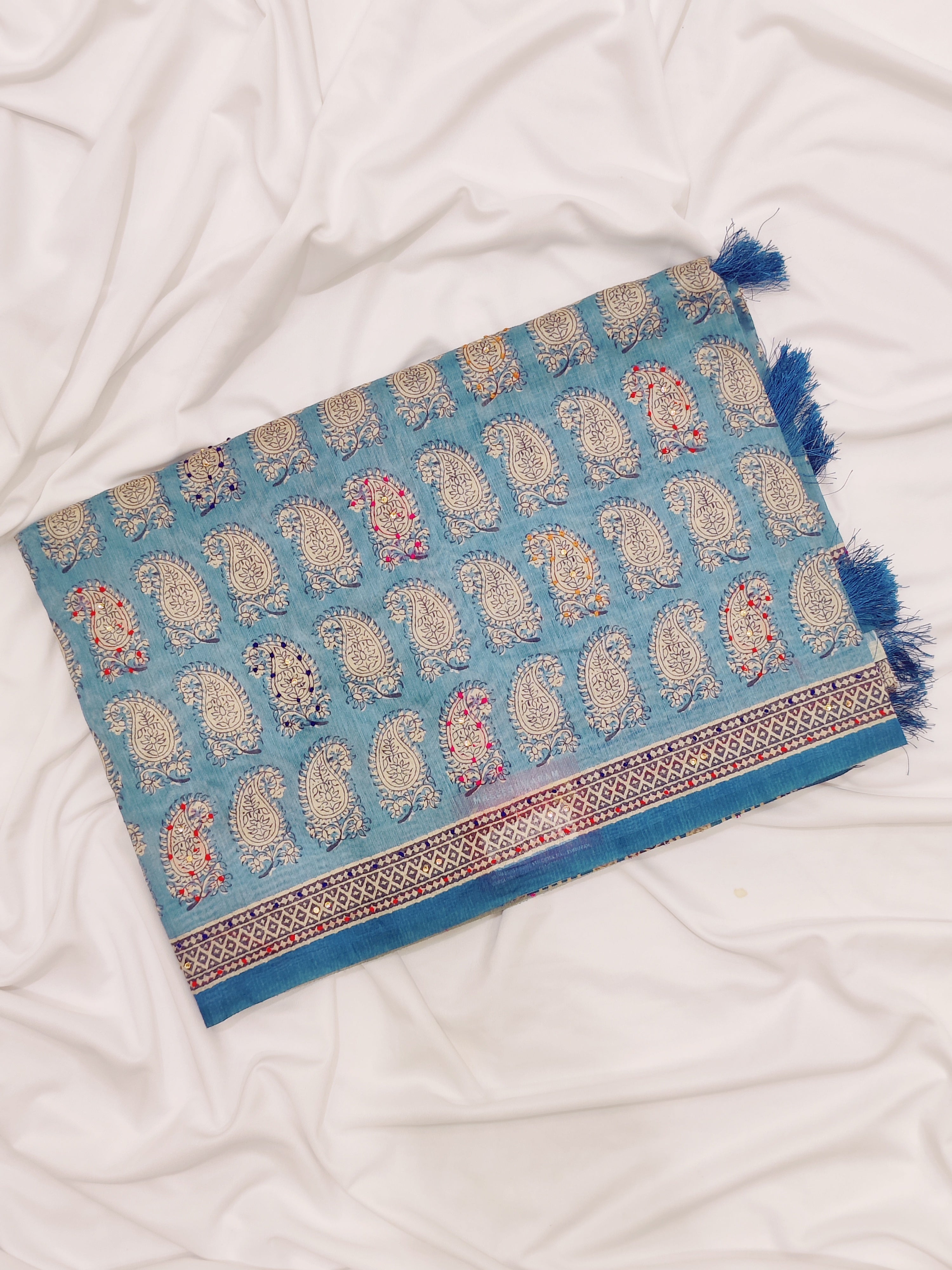 Blue Mysore Silk Saree with Mango Embroidery Work – Shop Online