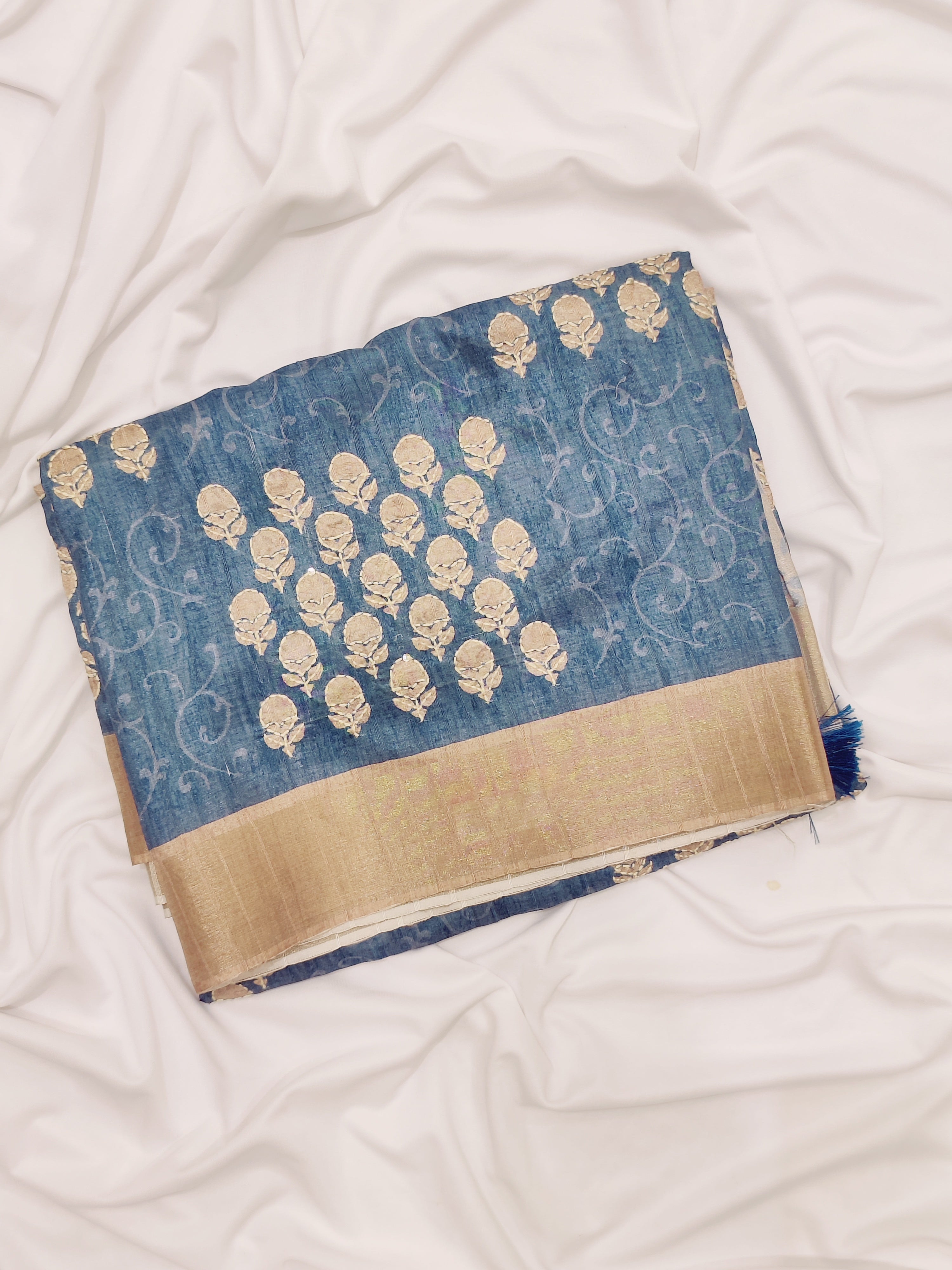 Blue Raw Silk Saree with Embroidery Work – Shop Online