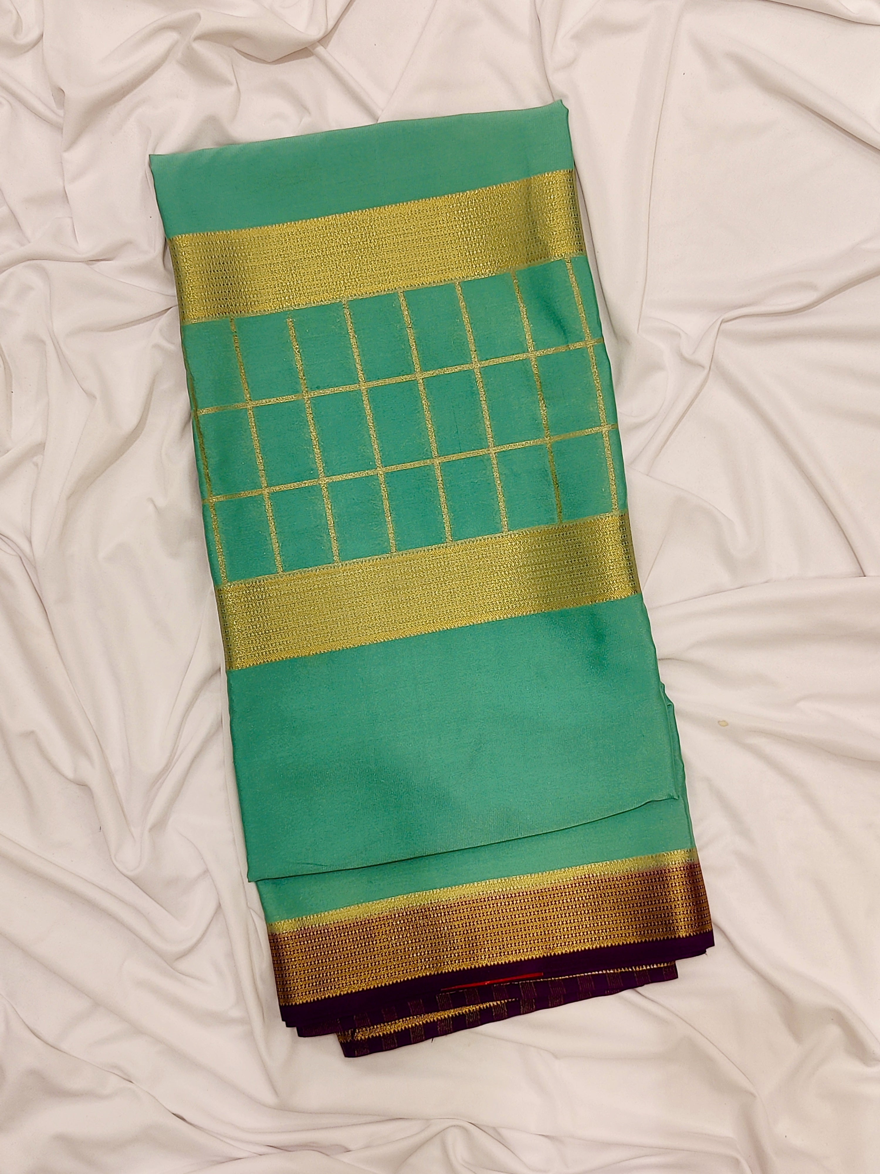 Bluish Designer Crepe Saree – Purple Pallu – Shop Online