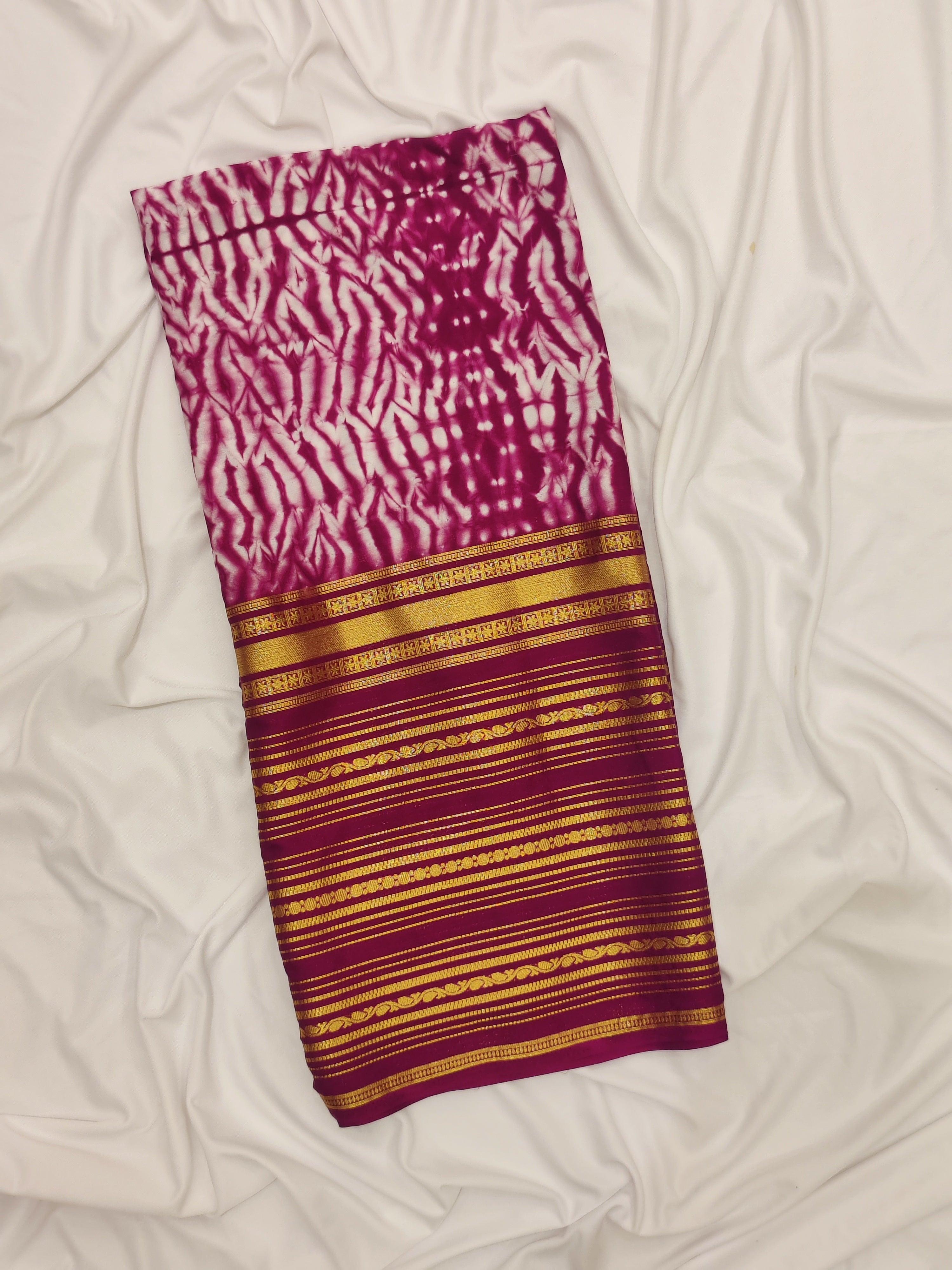 Maroon Semi Mysore Silk Saree – Dye Print Pattern – Shop Online