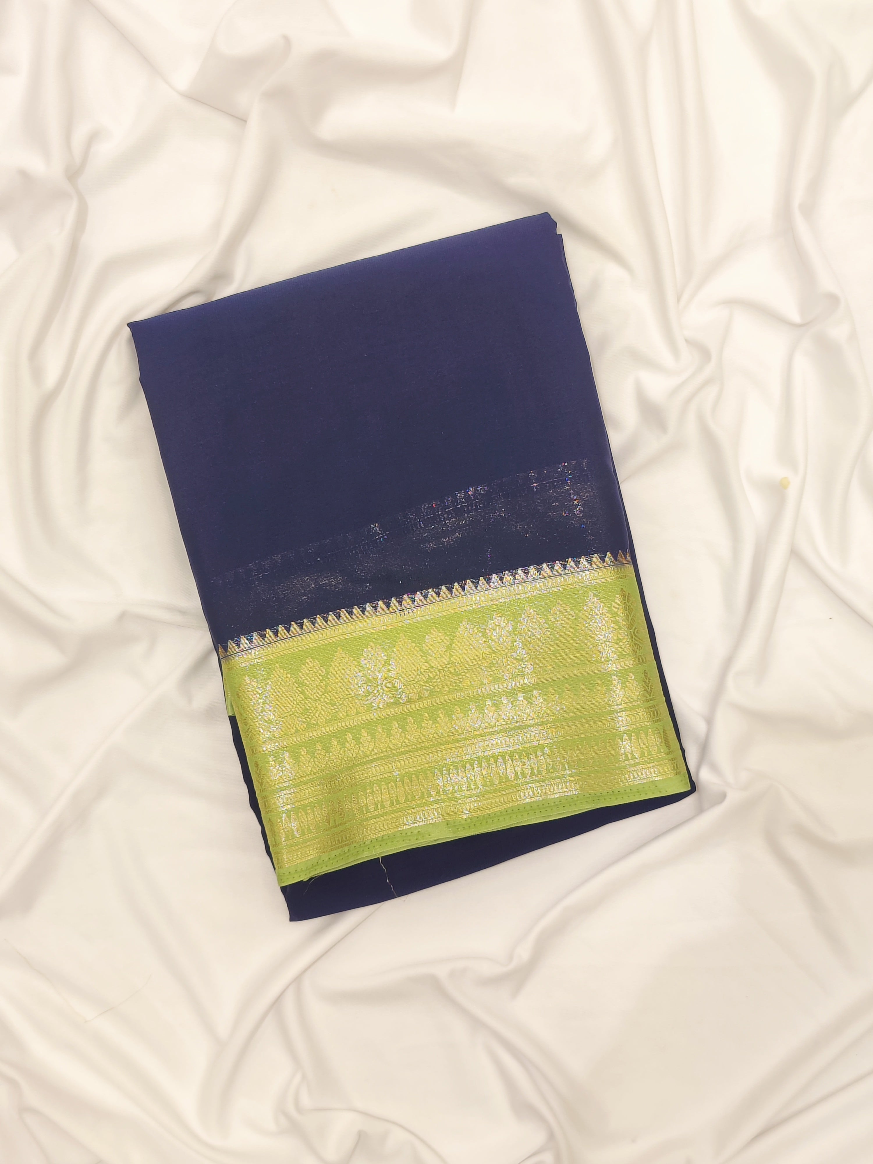 Navy Blue Saree – Pista Green Border – Shop Online