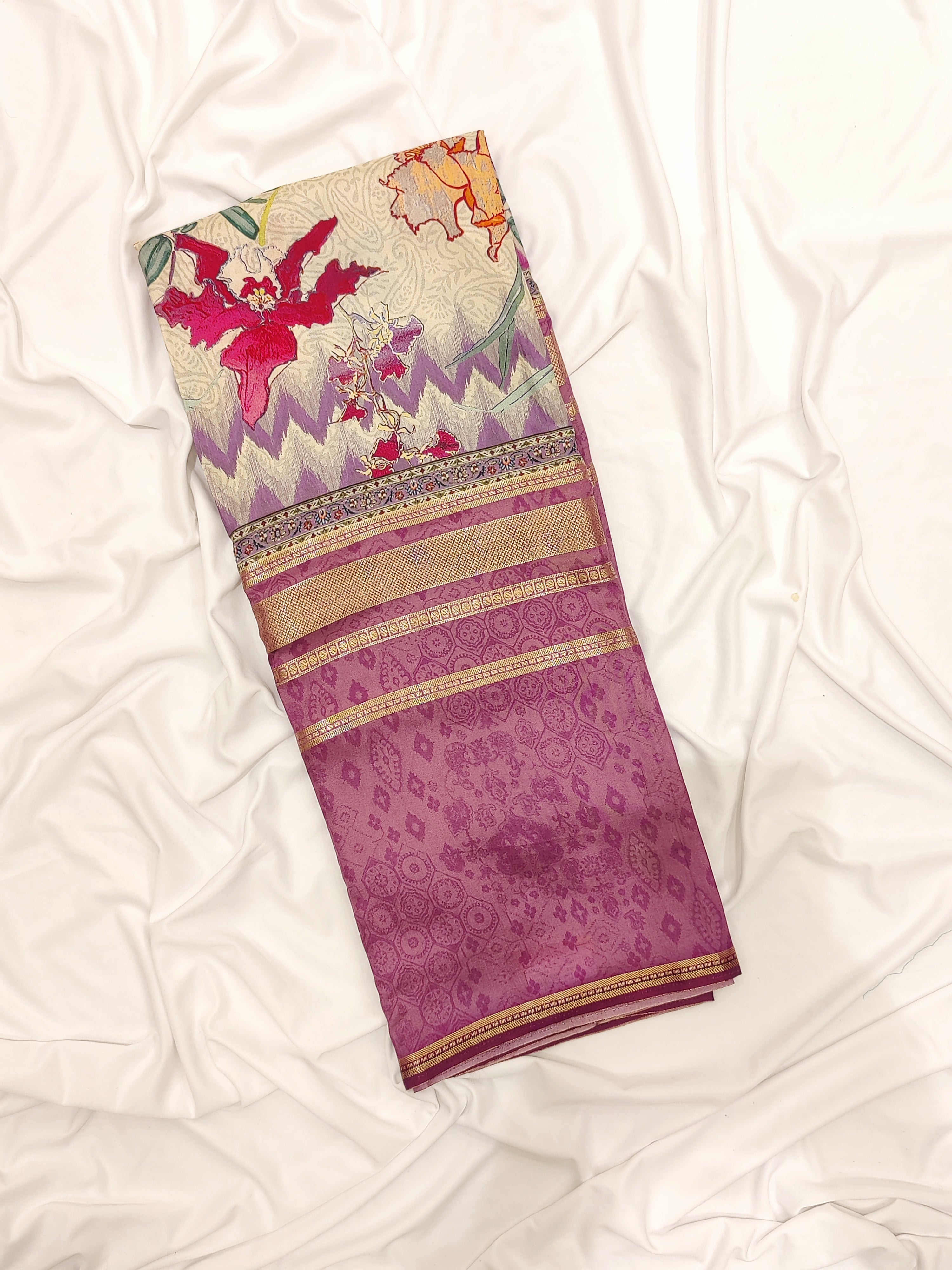 Onion shade Printed Fancy Saree – Shop Online