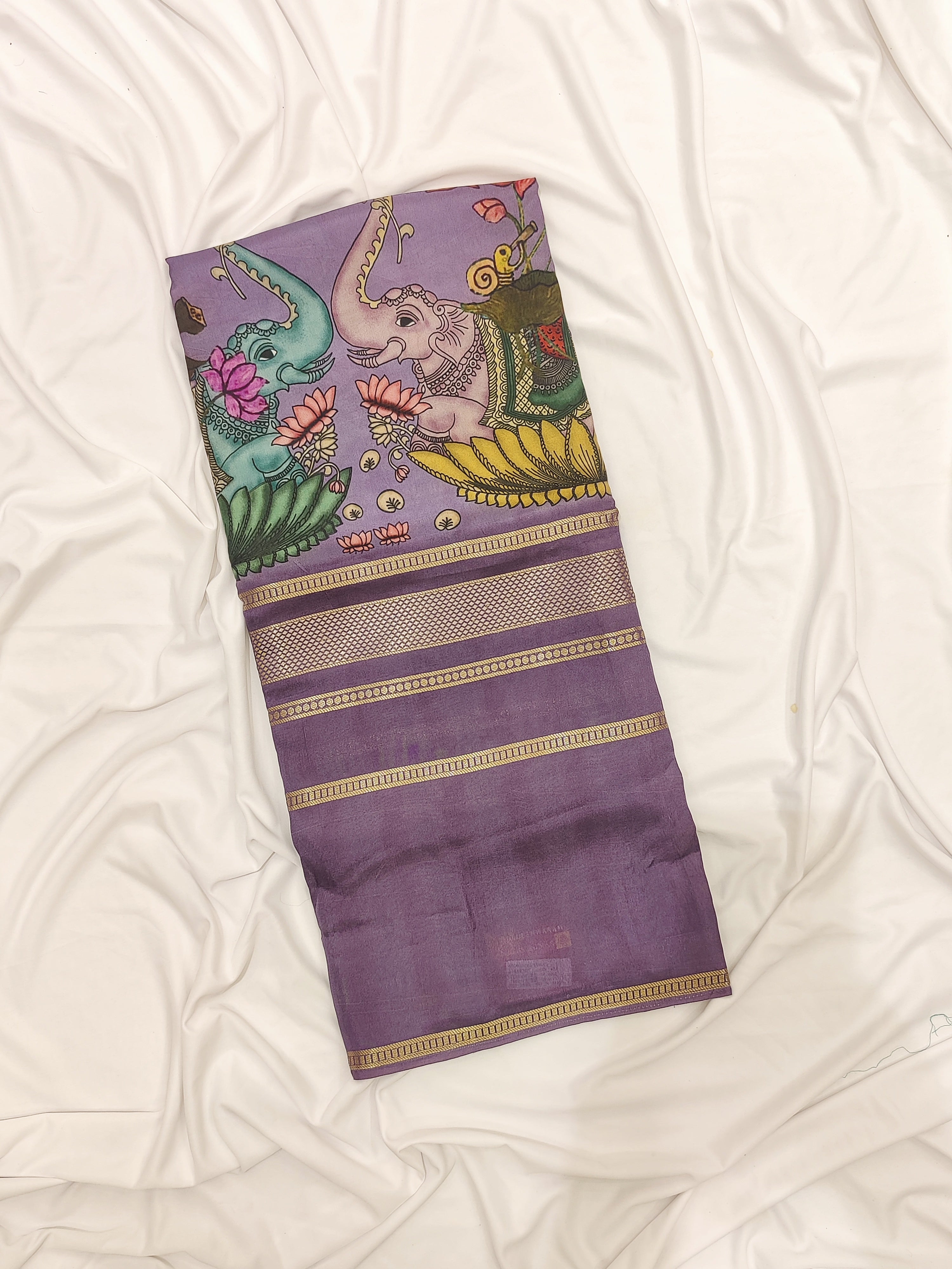 Dark Lavender Printed Saree – Traditional Design – Shop Online