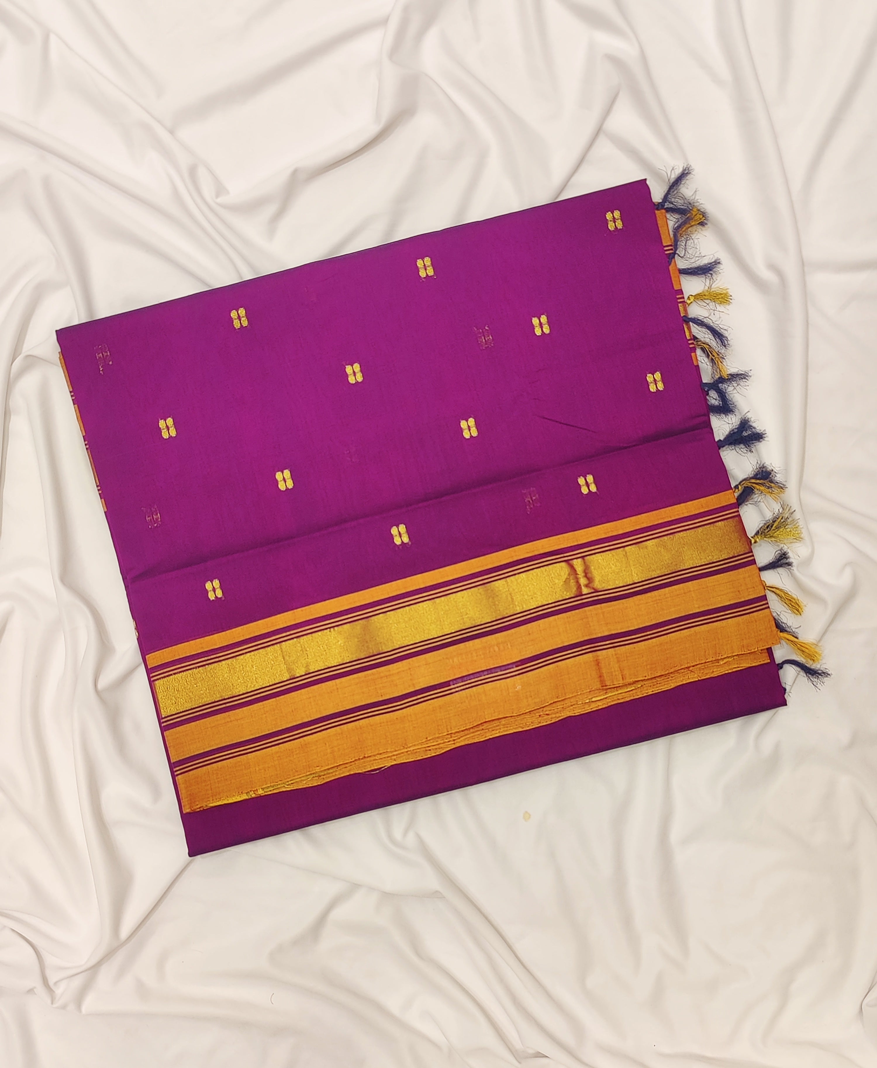 Purple Venkatagiri Cotton Saree – Yellow Contrast – Shop Online