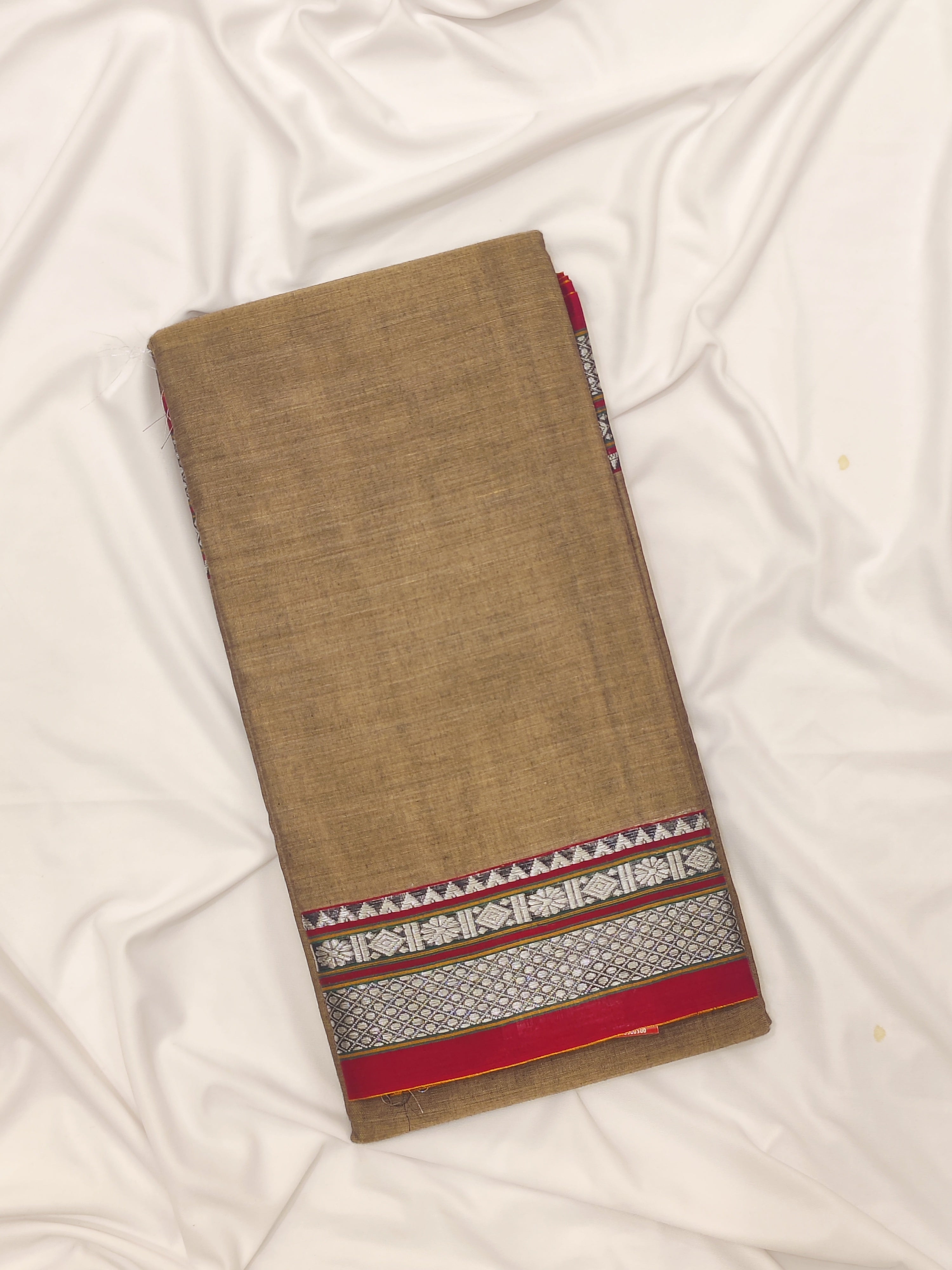 Grey Cotton Saree – Red Border – Shop Online