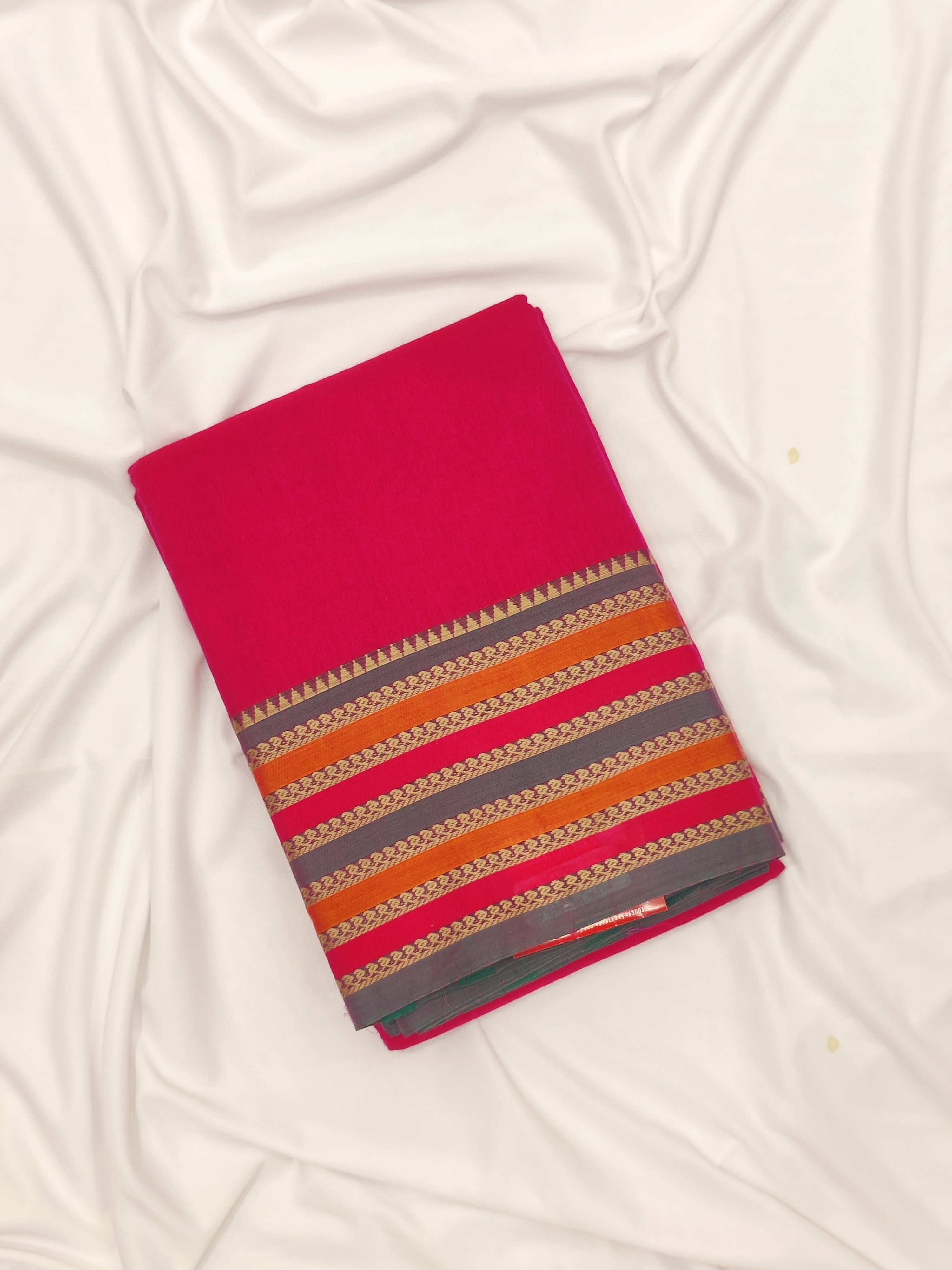 Magenta Pink Cotton Saree – Traditional Border – Shop Online