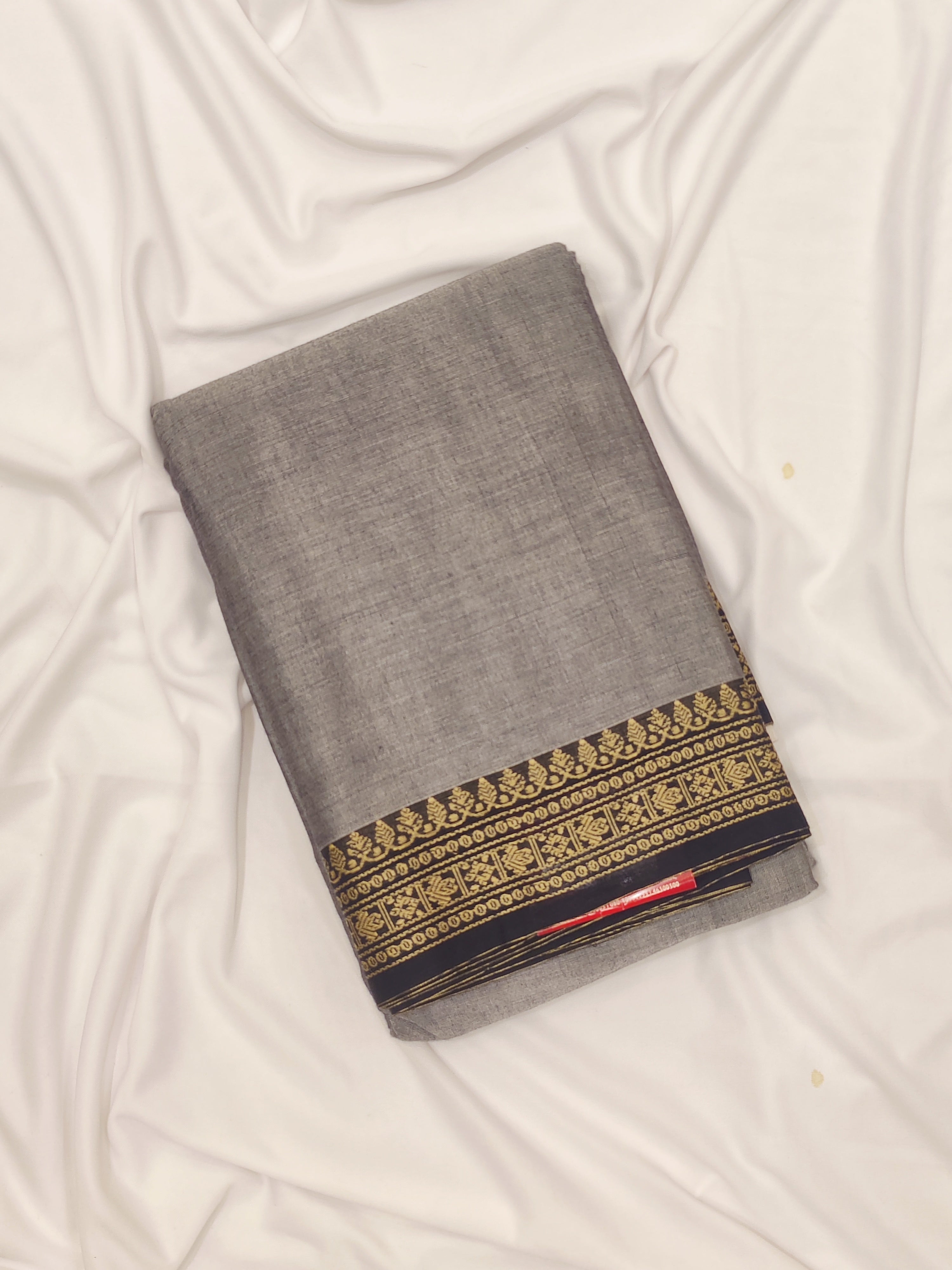 Grey Cotton Saree – Black Border – Shop Online