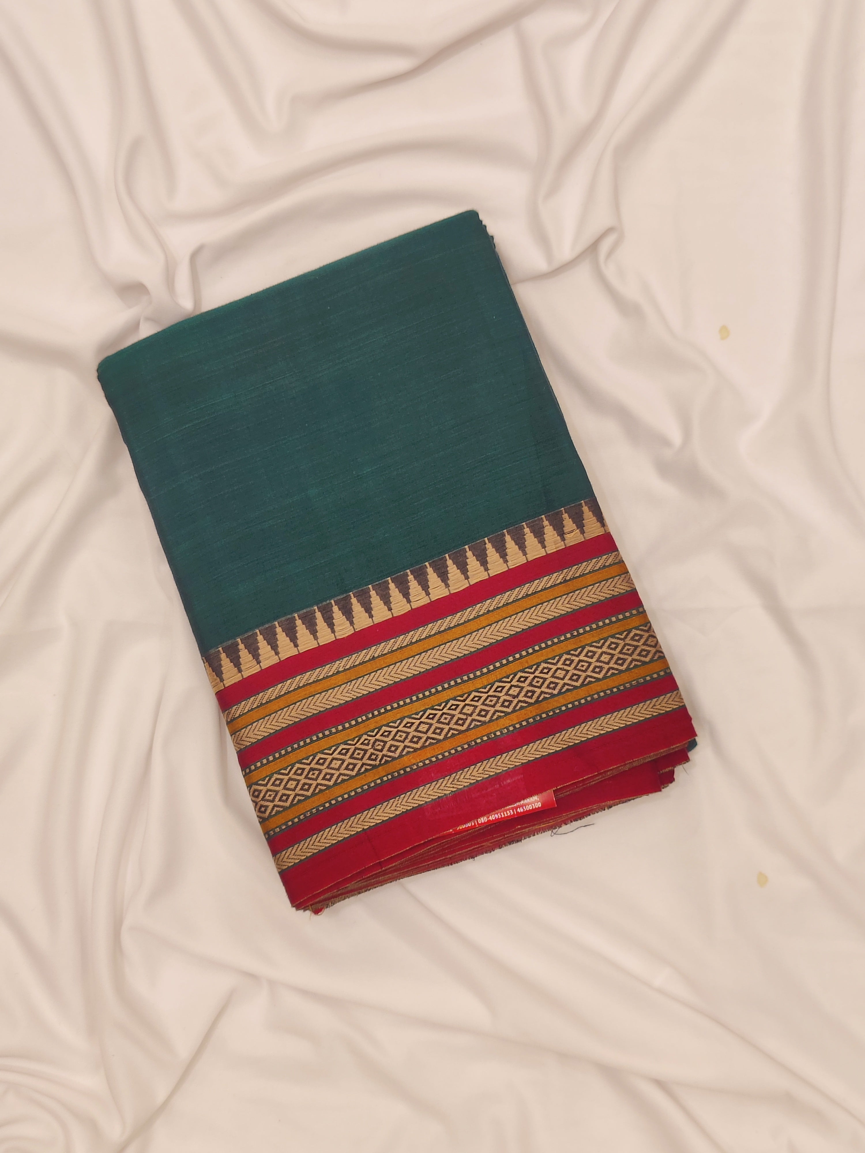 Green Cotton Saree – Temple Border – Shop Online