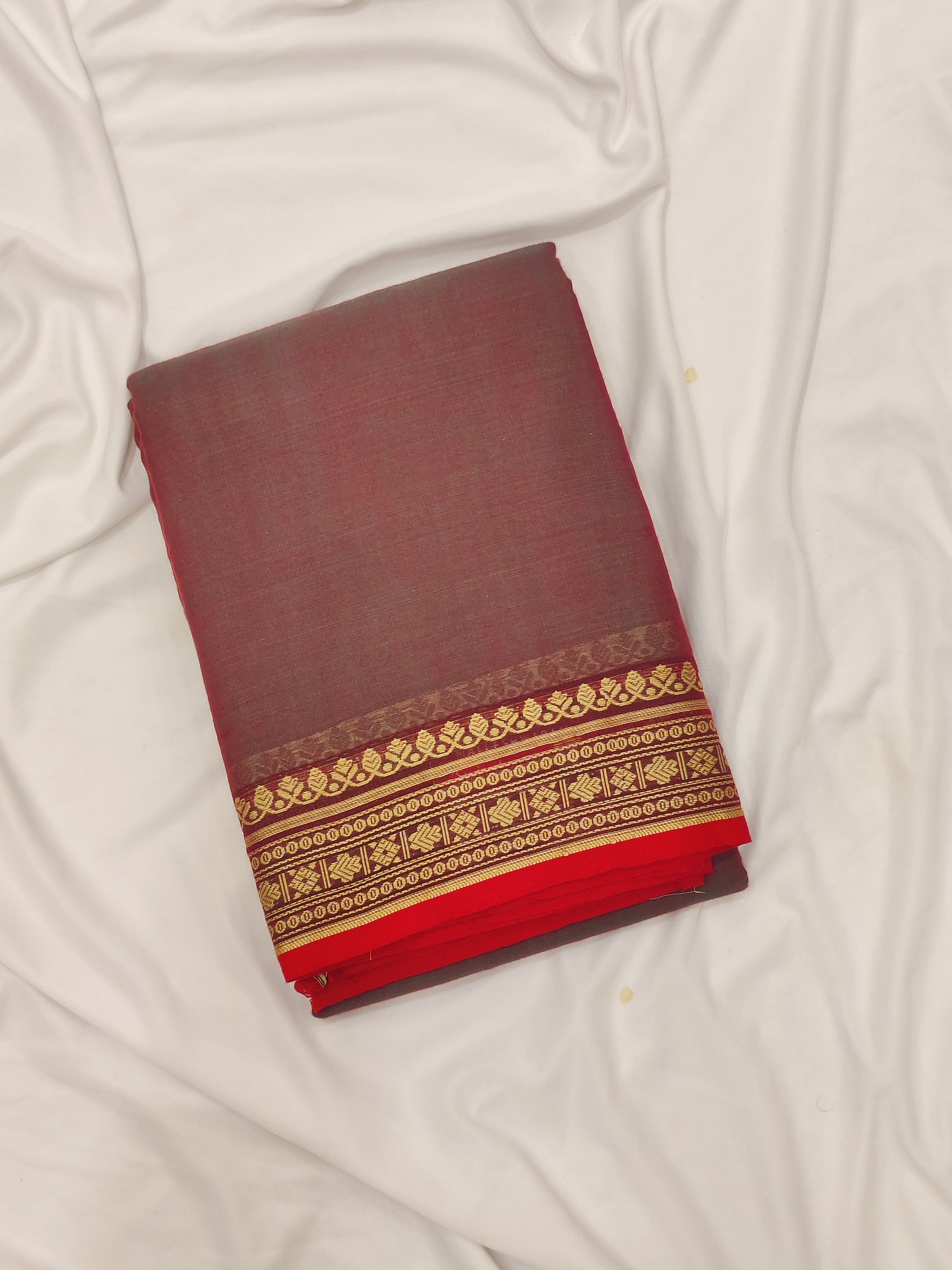 Double Shade Red and Green Cotton Saree – Red Border – Shop Online
