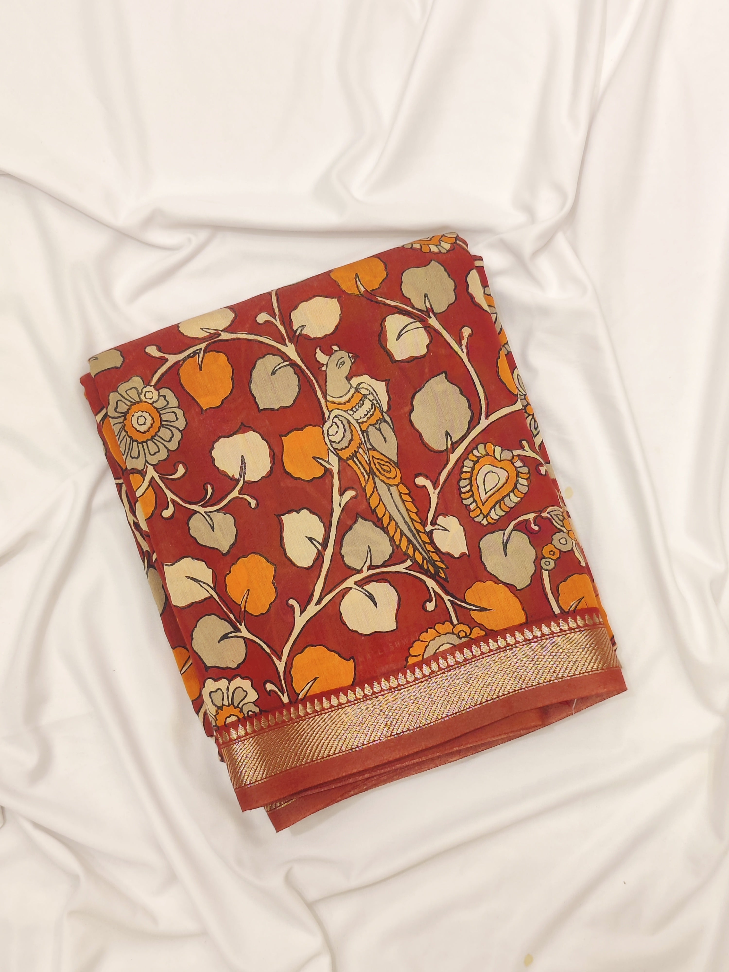 Brown Printed Peacock Saree – Peacock Butta – Shop Online