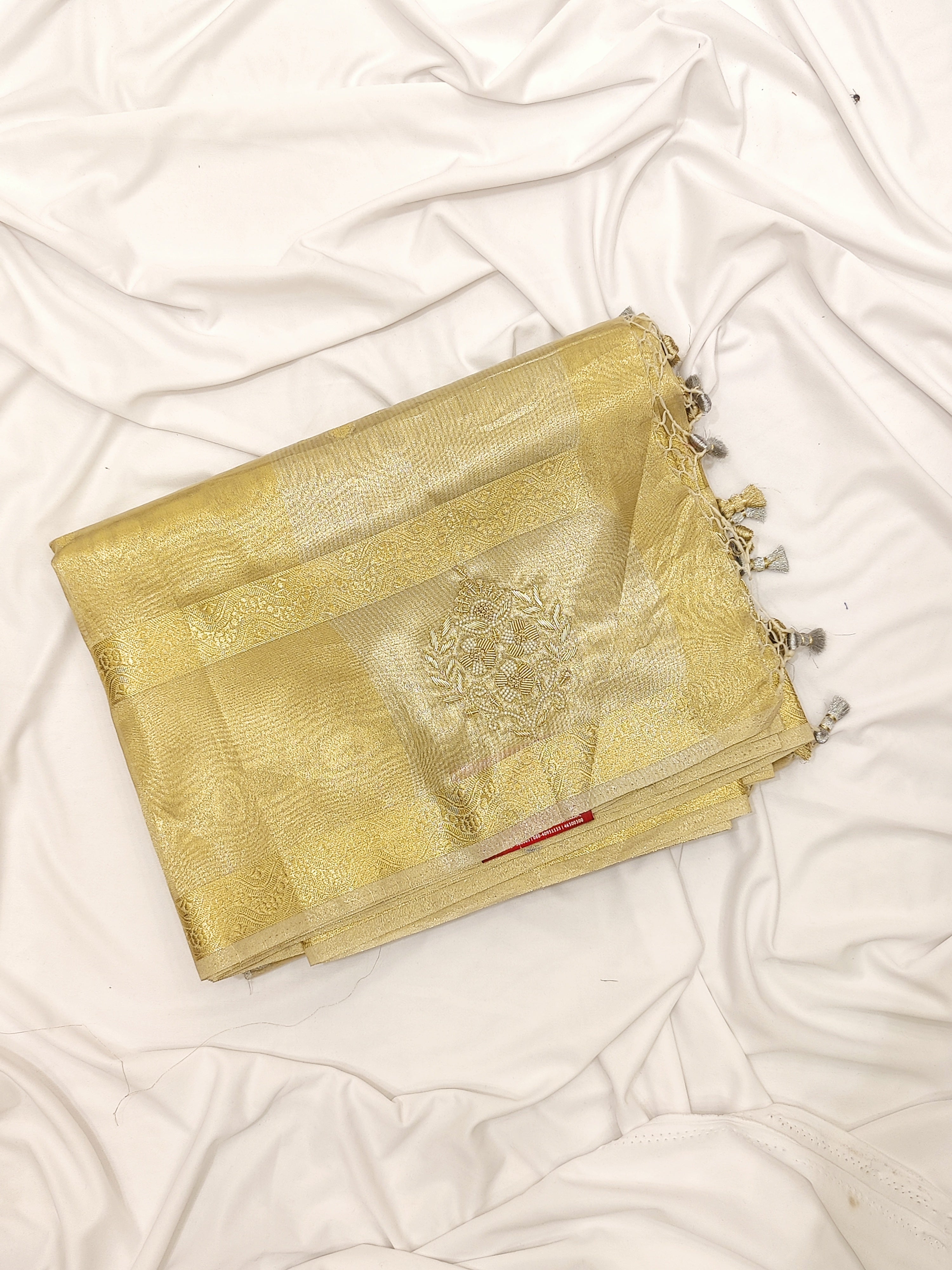 Gold Tissue Embroidered Saree – Beaded Wedding Collection – Shop Online