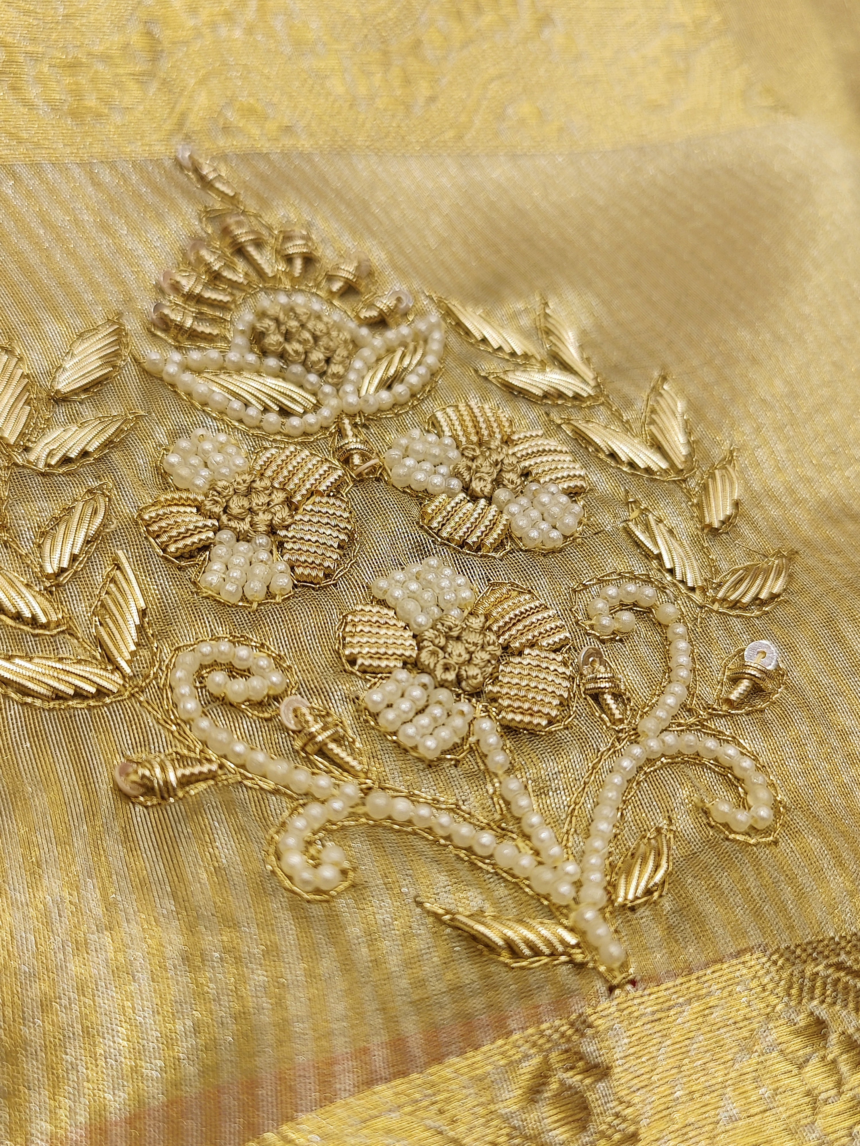 Gold Tissue Embroidered Saree – Beaded Wedding Collection – Shop Online