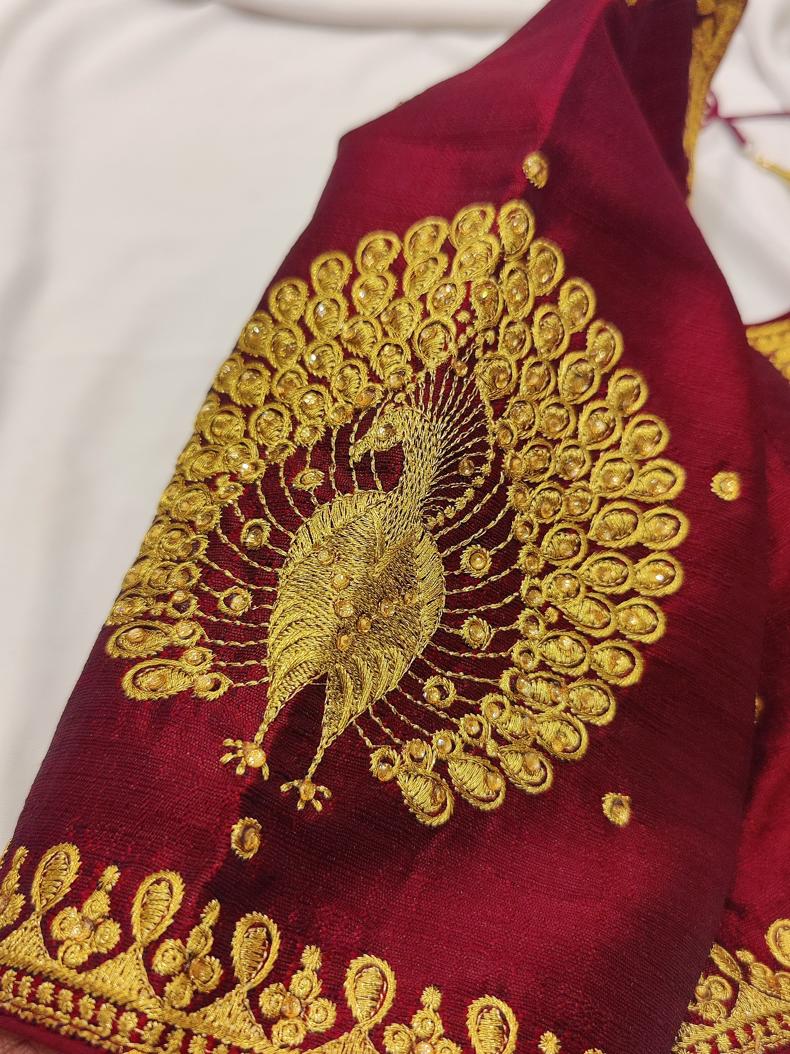 Maroon Full Sleeve Fancy Blouse – Stone Embellished – Shop Online