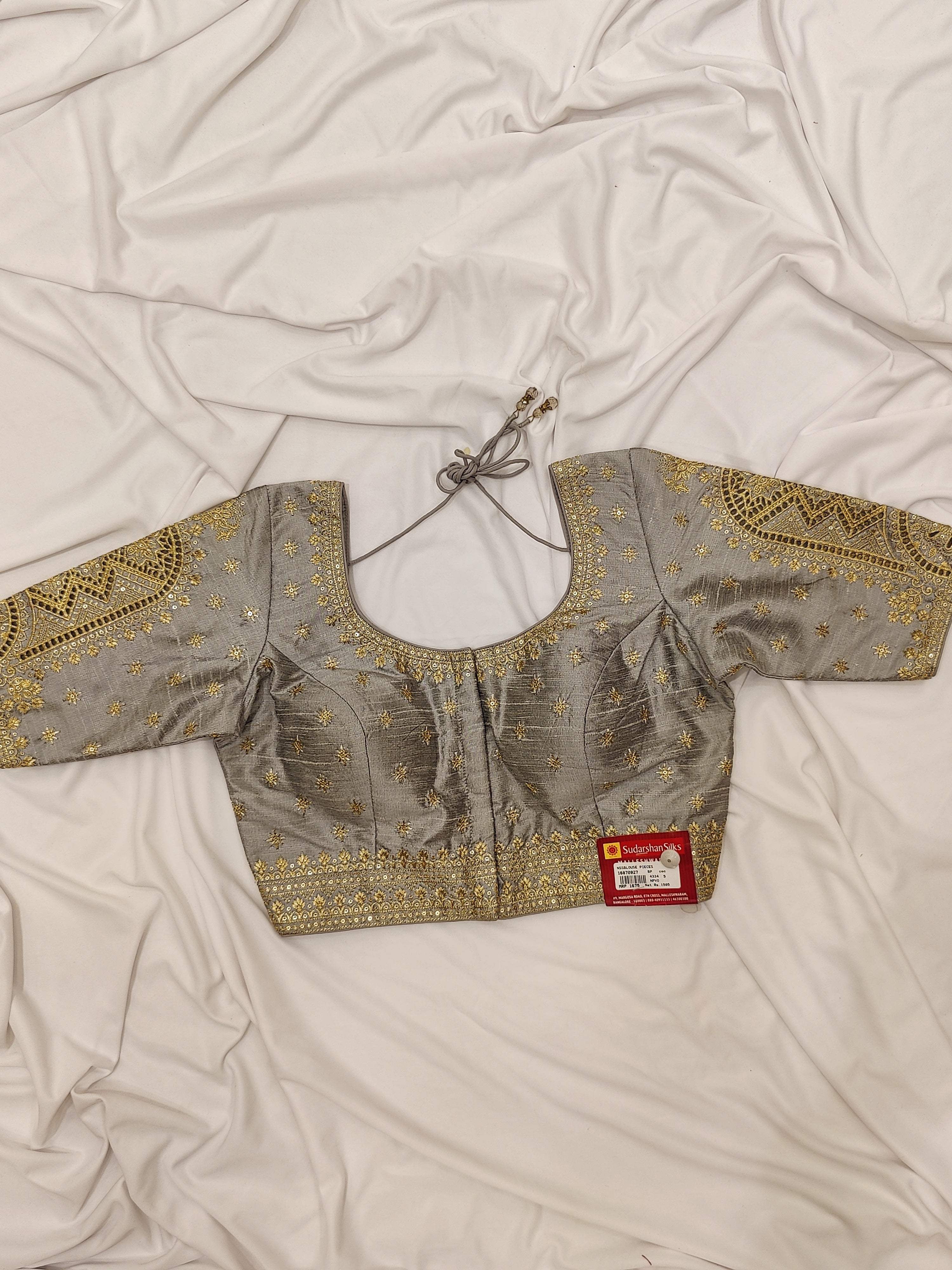 Grey Full Sleeve Fancy Blouse – Stone Embellished – Shop Online