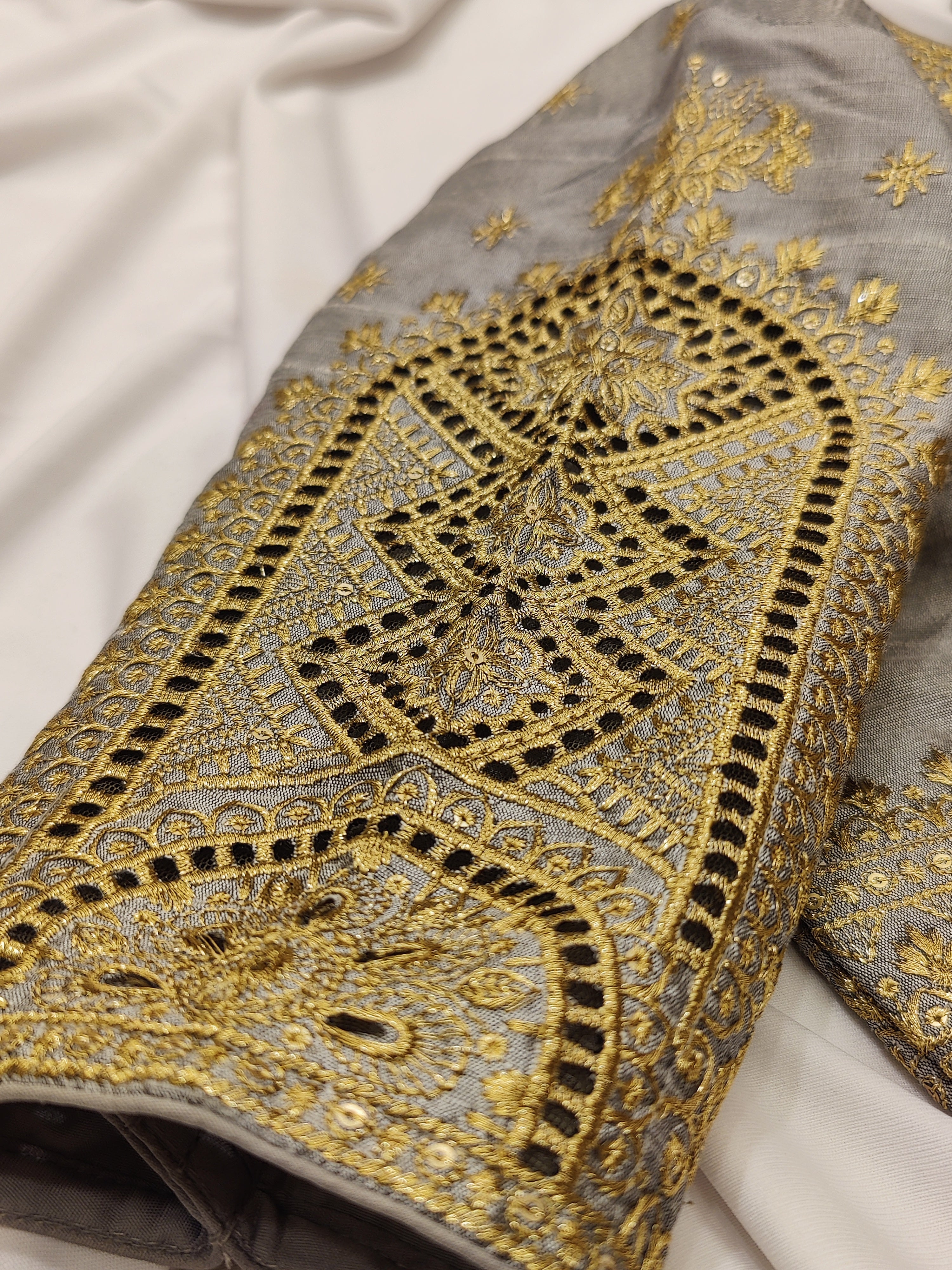 Grey Full Sleeve Fancy Blouse – Stone Embellished – Shop Online