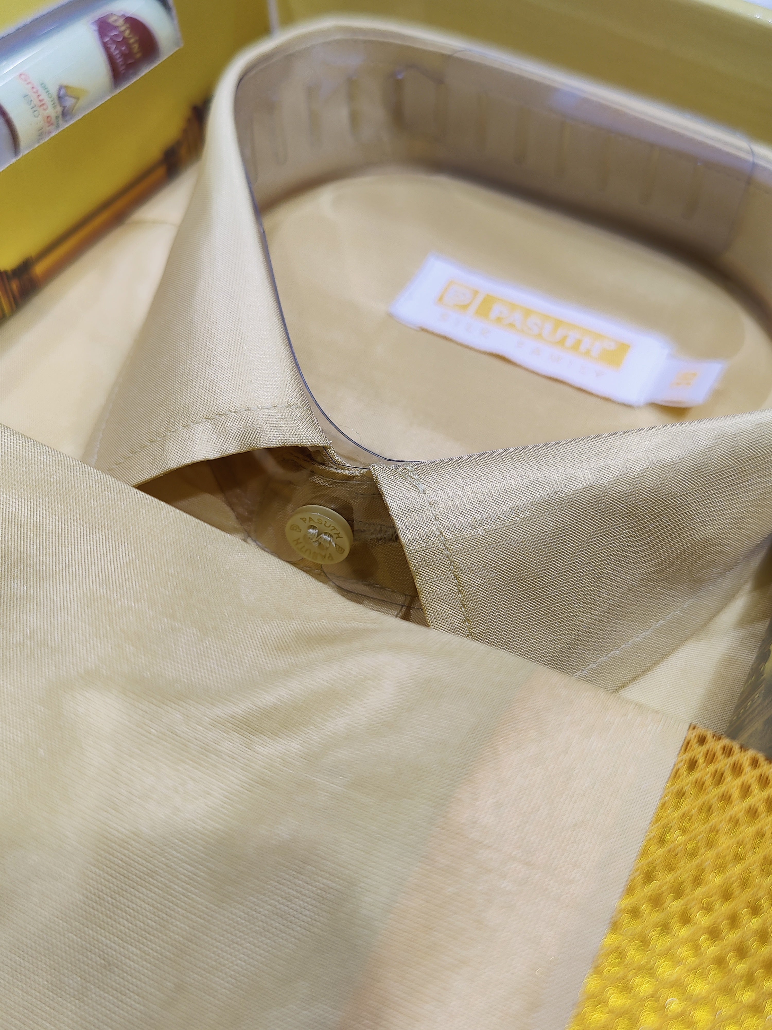 Creamish Gold Dhoti Set with Dhoti, Shirt, Belt & Perfume – Wedding Collection