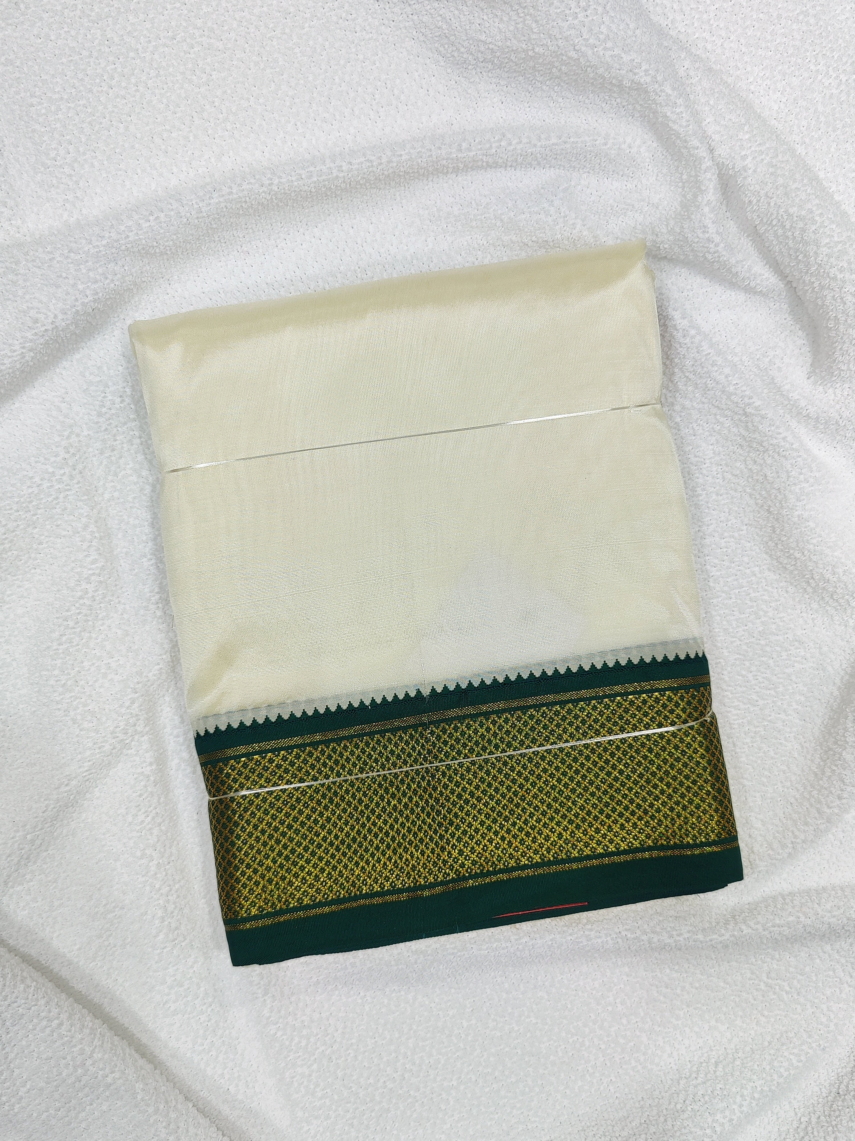 Ganga Jamuna Semi Silk Dhoti - Red & Green Border -Shop Online