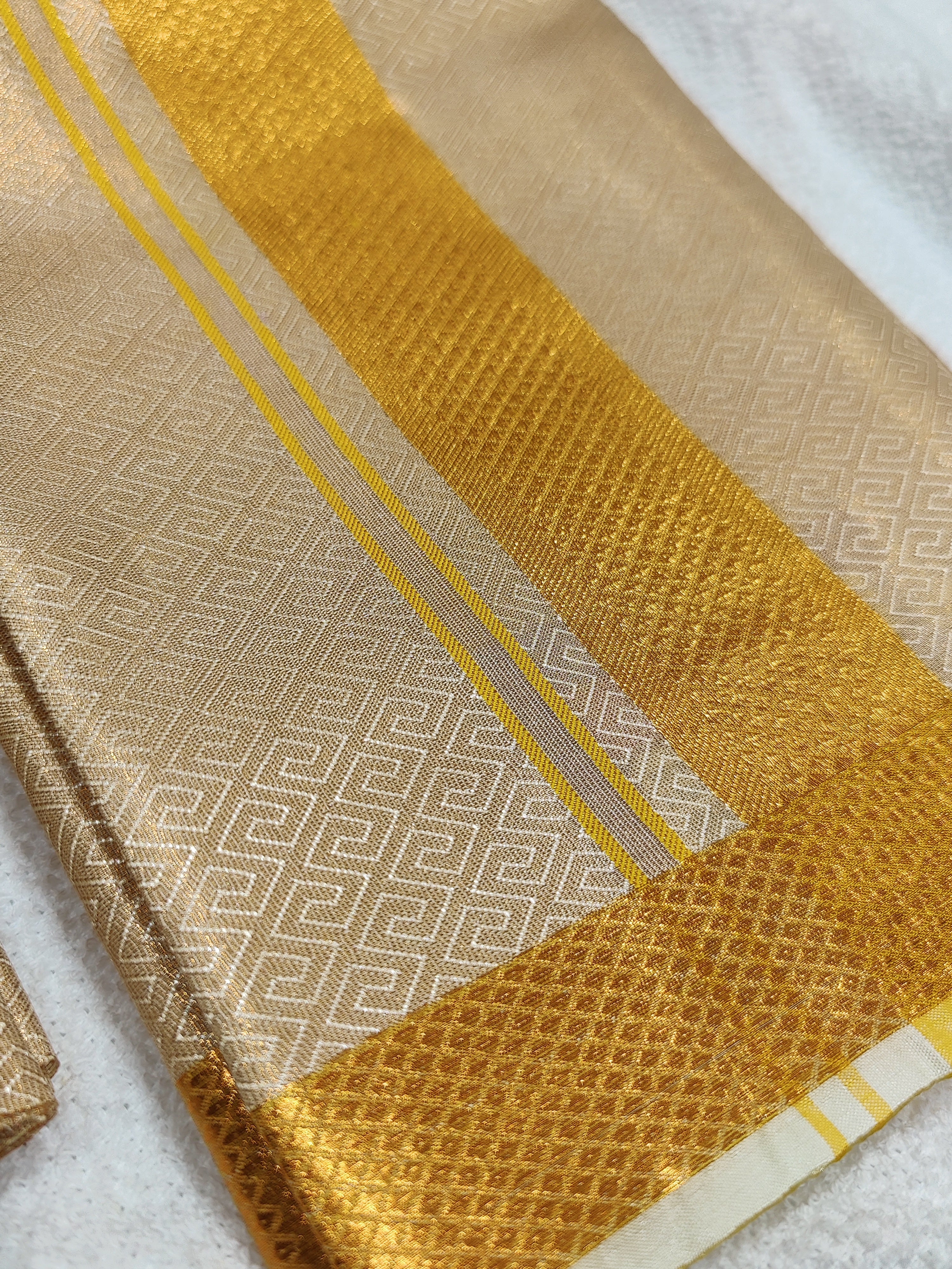 Art Silk Dhoti & Shirt Piece - Gold Zari Border - Shop Online - Wedding Collectiion