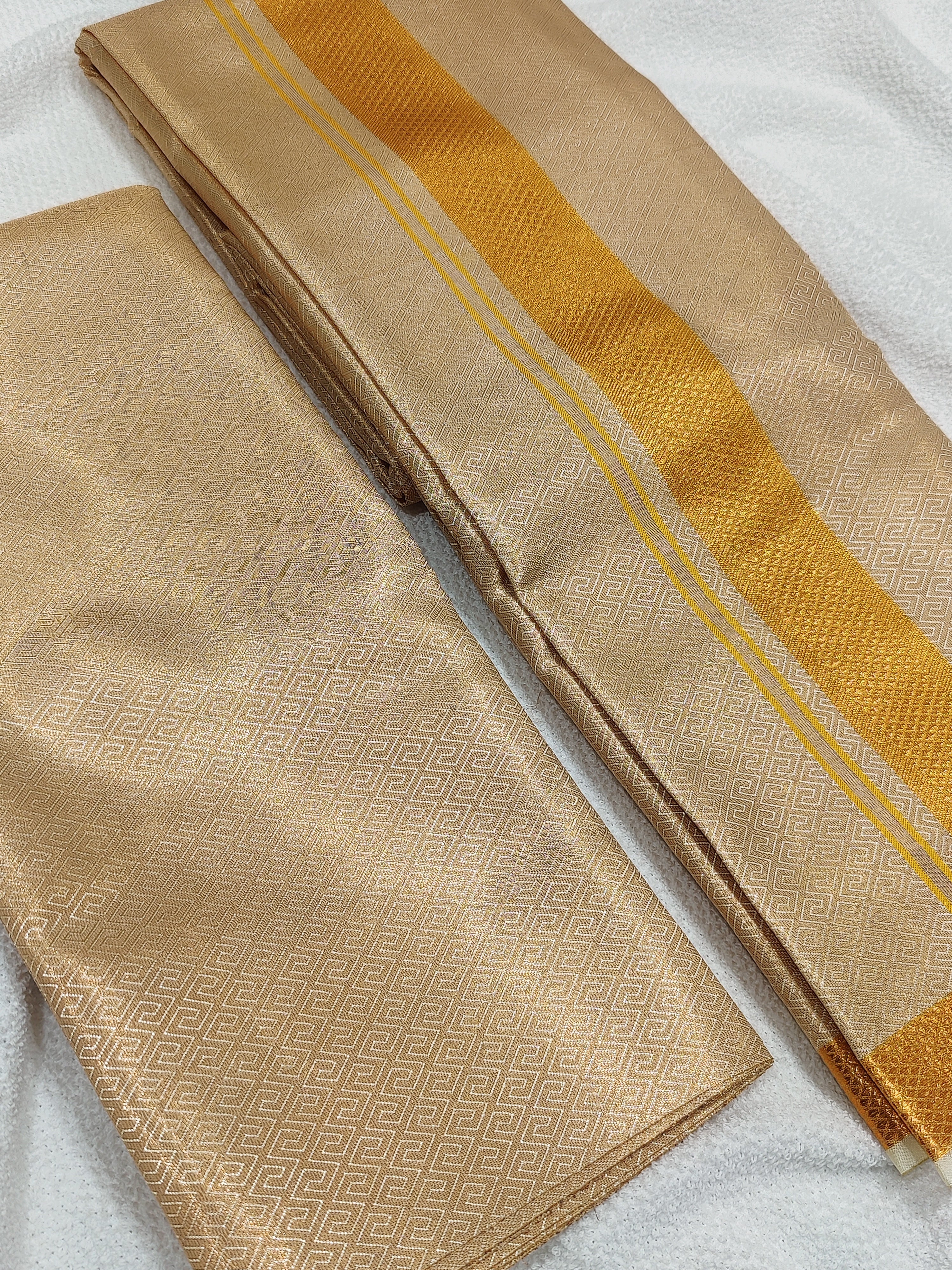 Art Silk Dhoti & Shirt Piece - Gold Zari Border - Shop Online - Wedding Collectiion
