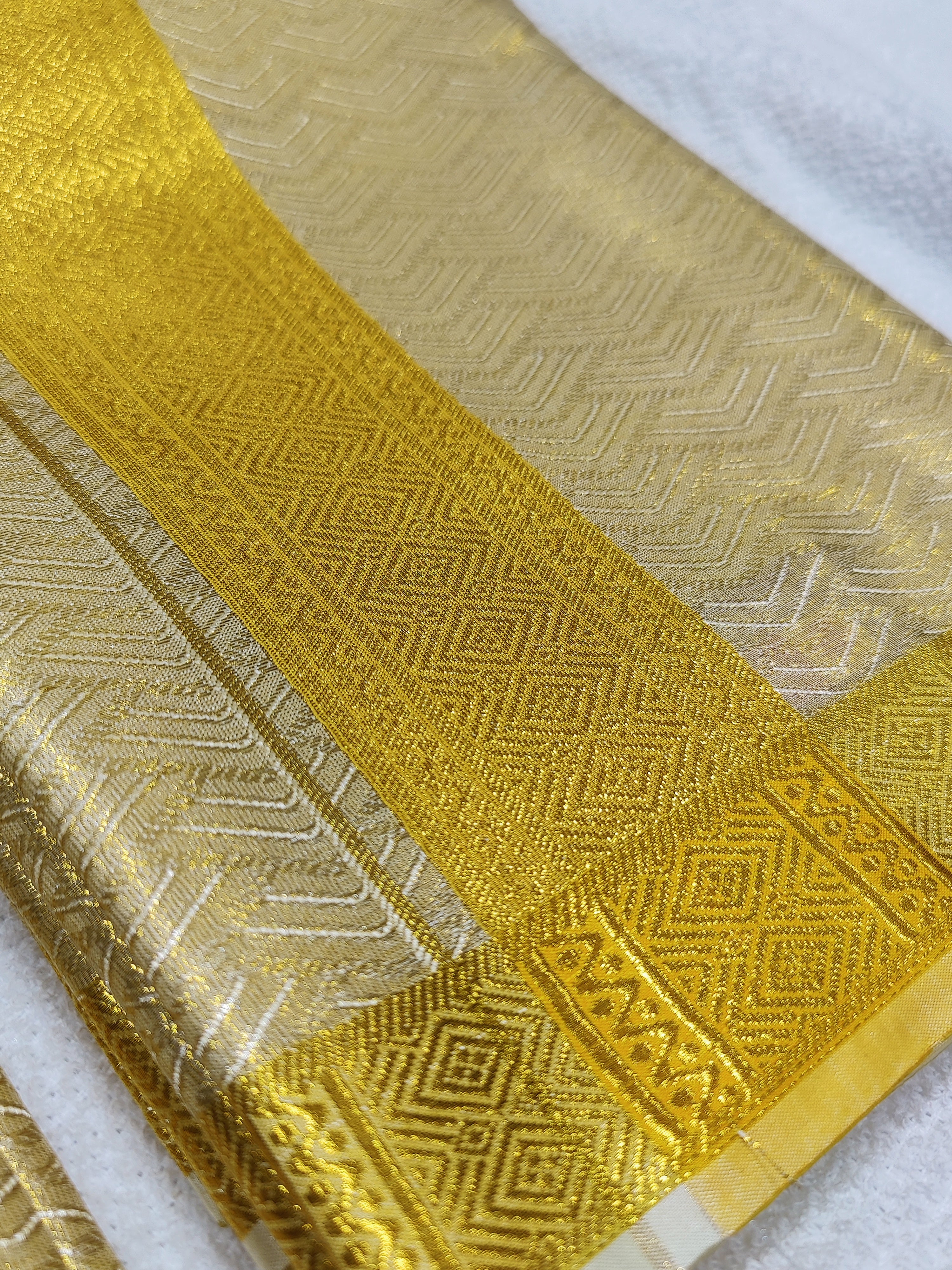 Art Silk Dhoti & Shirt Piece - Gold lines Zari Border - Shop Online - Budget Wedding Collectiion