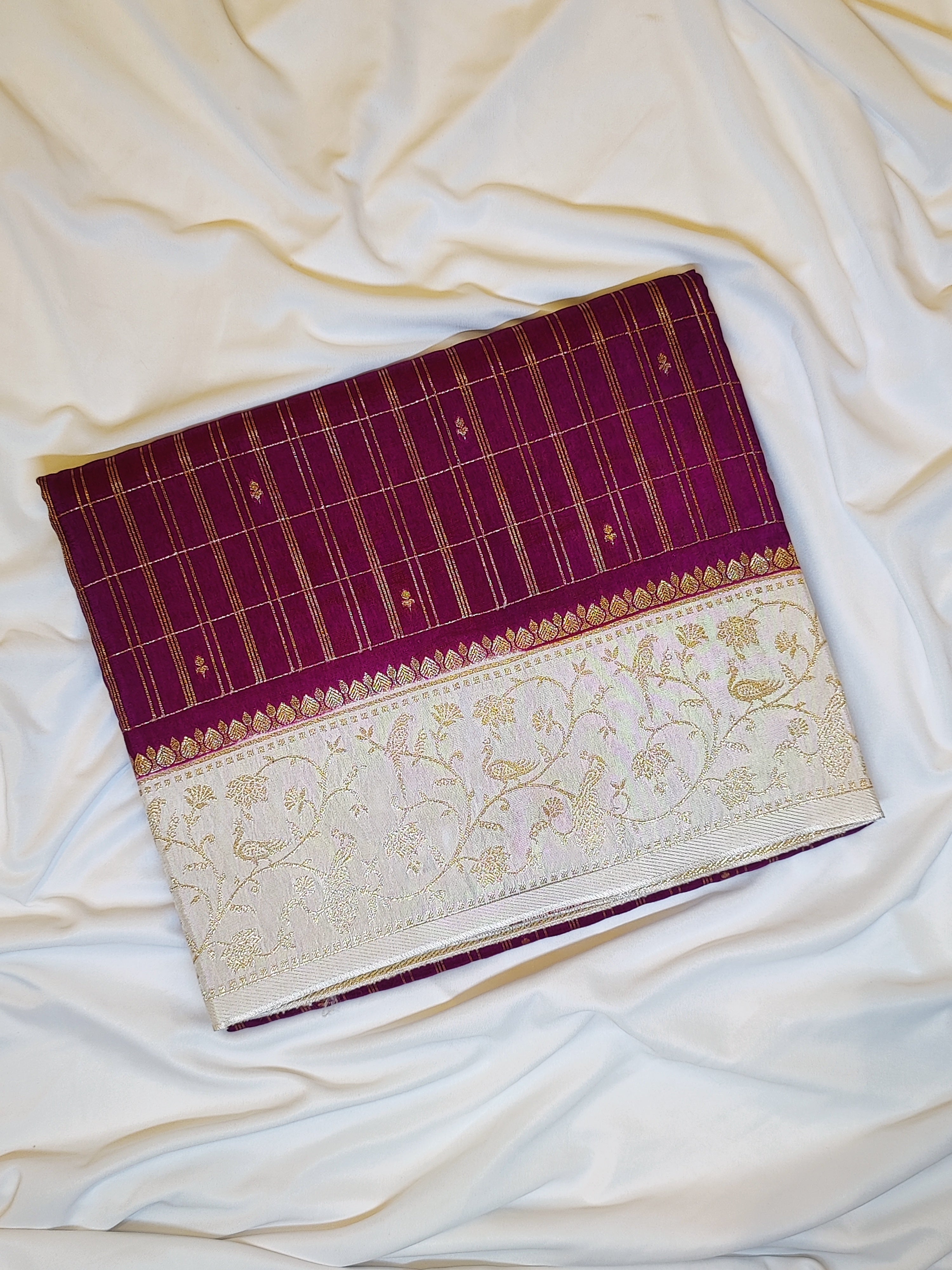 Wine Georgette Saree – Cream Border – Shop Online