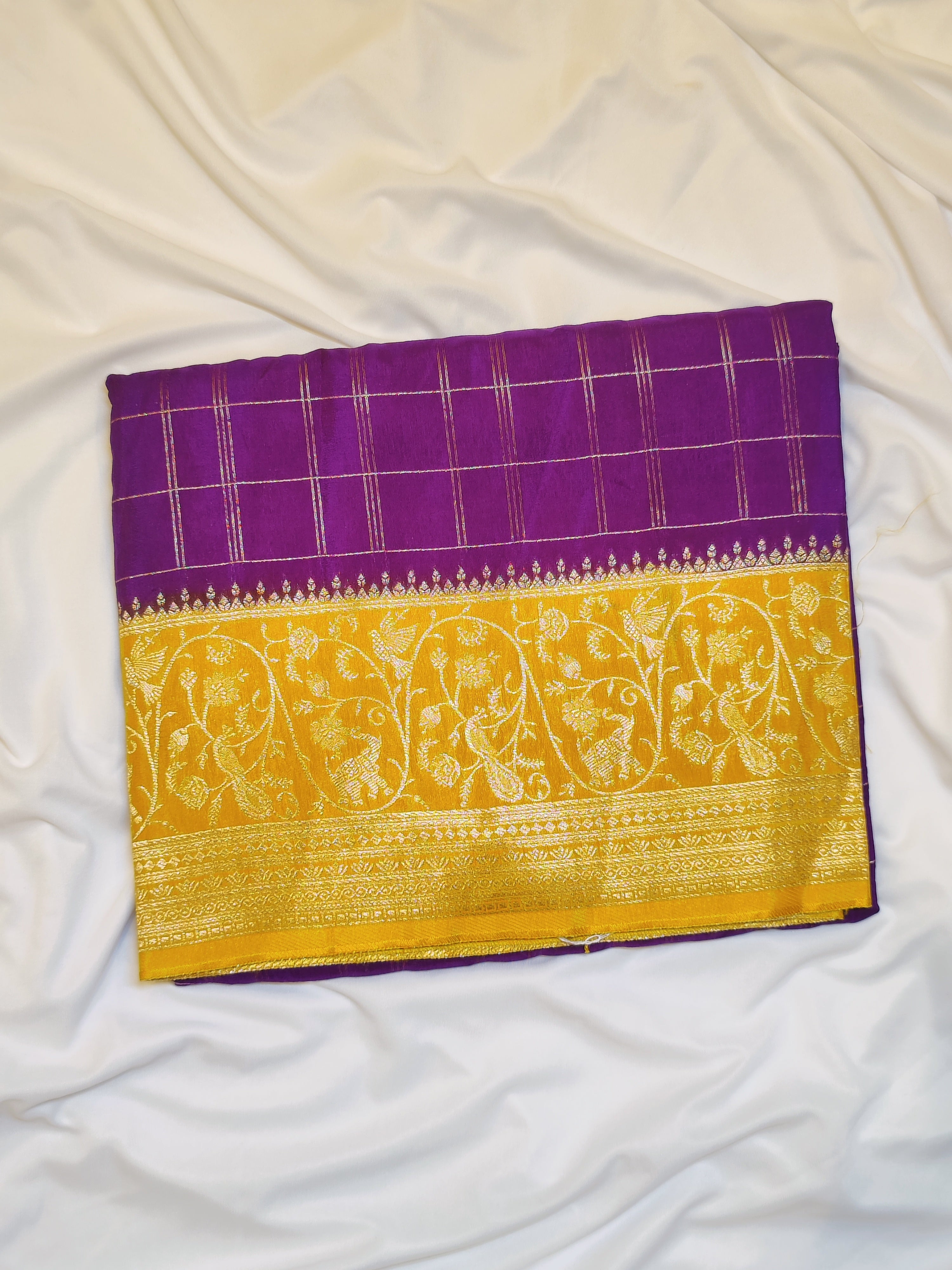 Purple Georgette Saree – Mustard Yellow Border – Shop Online