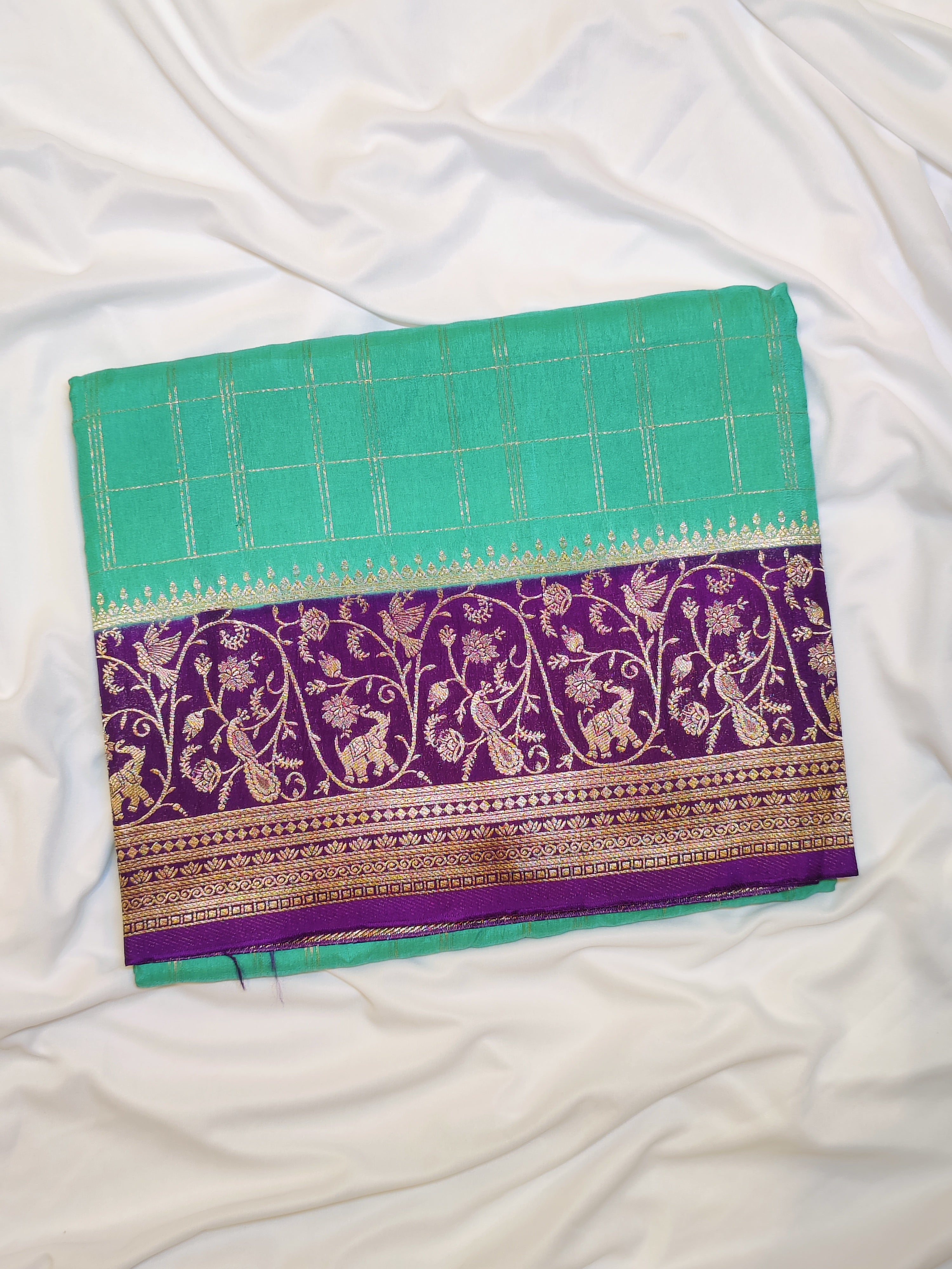 Rama Blue Georgette Saree – Purple Border – Shop Online