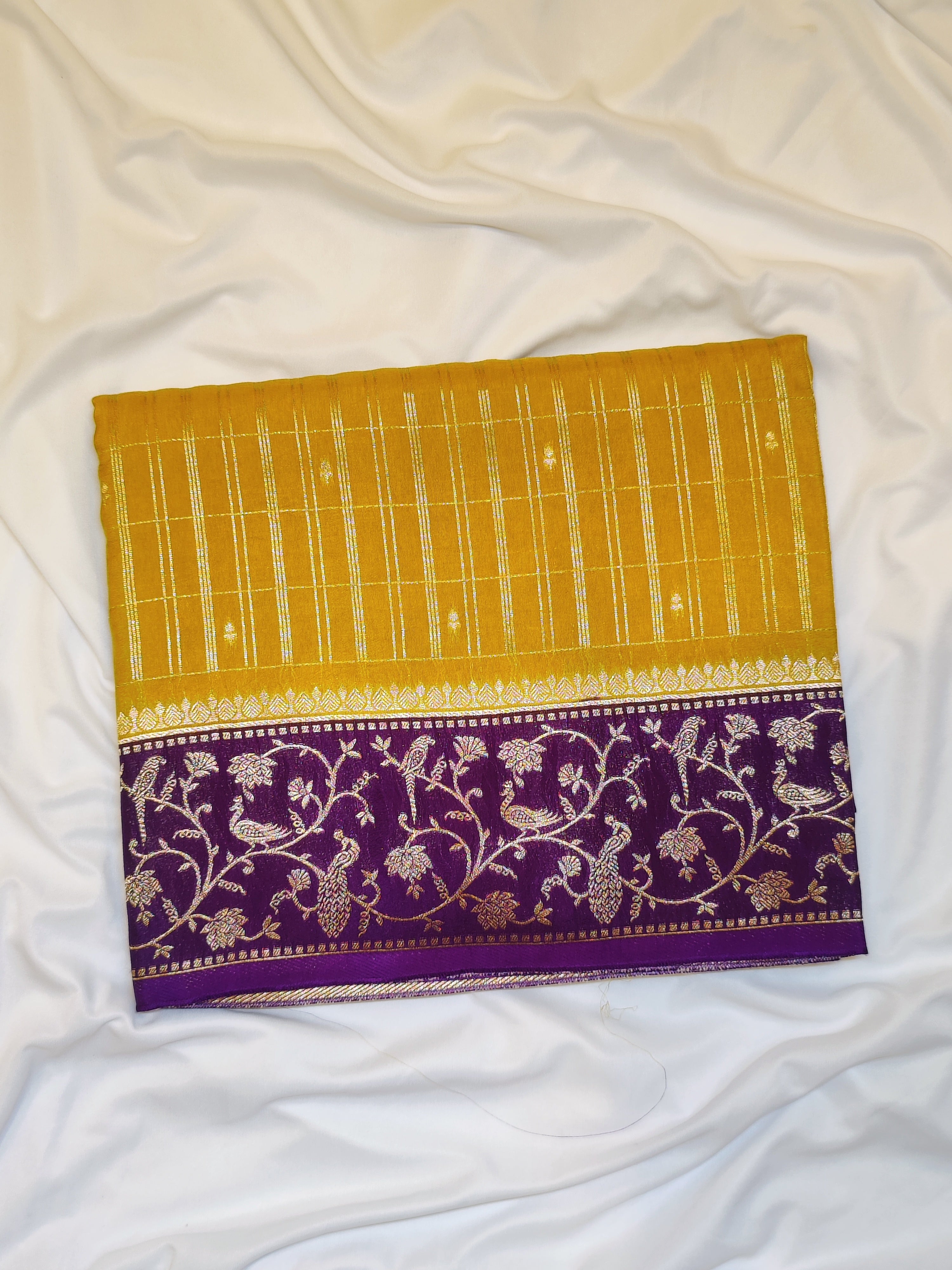 Lemon Green Georgette Saree – Purple Border – Shop Online