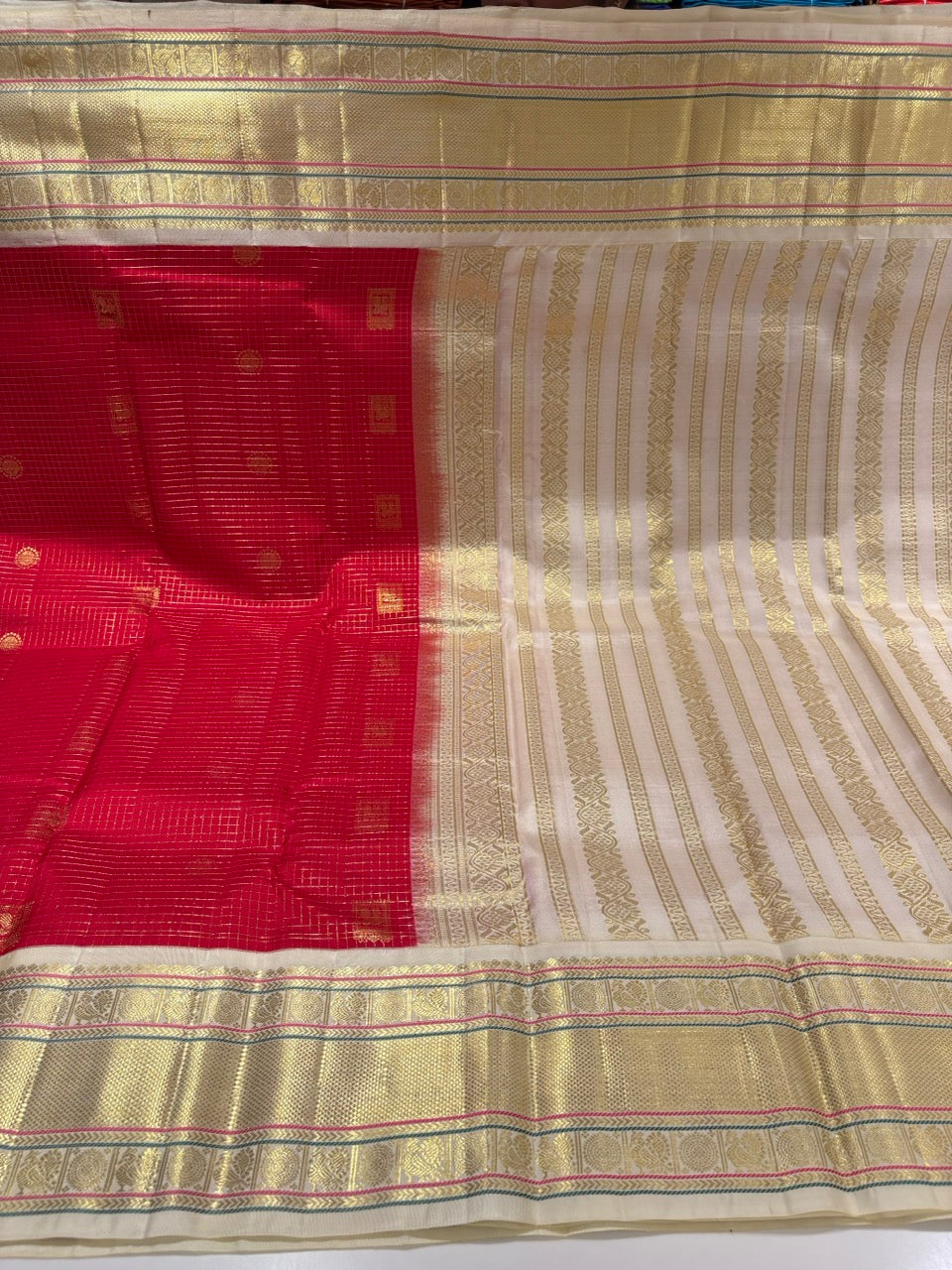 Red Colour Festive Saree with White Traditional Border