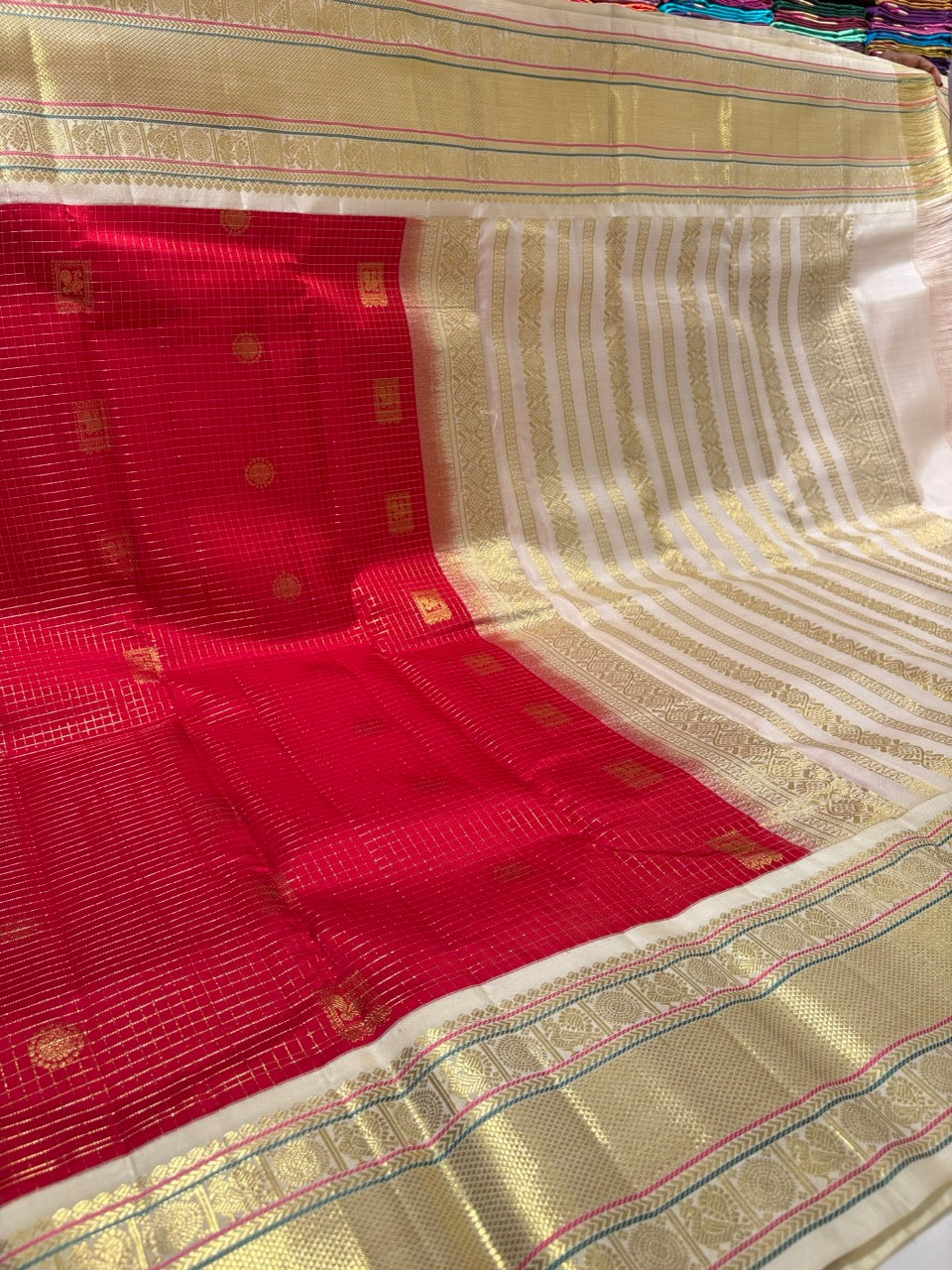 Red Colour Festive Saree with White Traditional Border