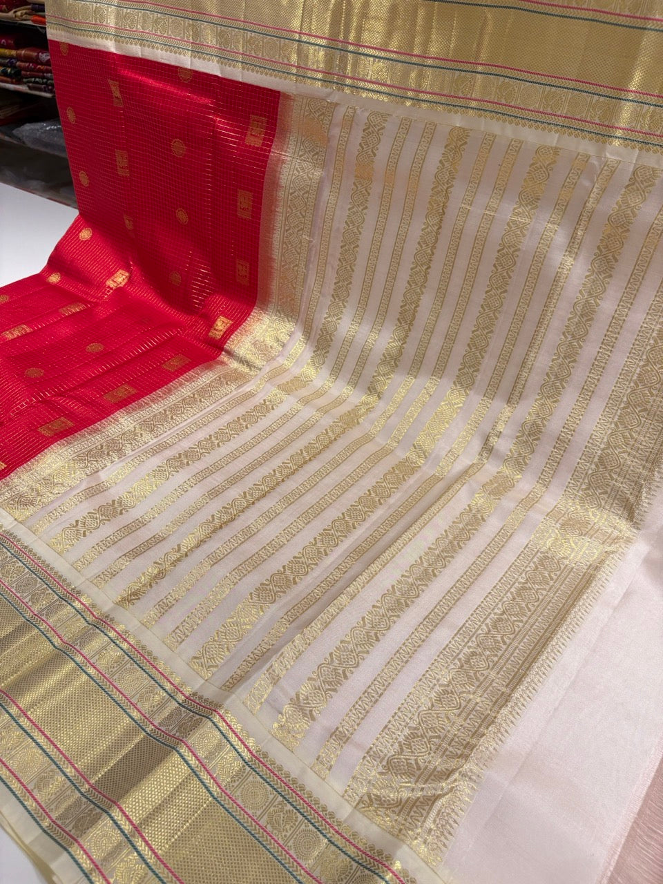 Red Colour Festive Saree with White Traditional Border