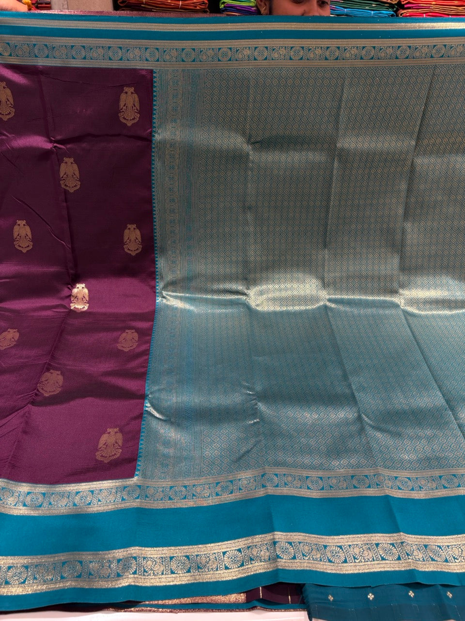 Wine Colour Semi Silk Saree with Teal Blue Border