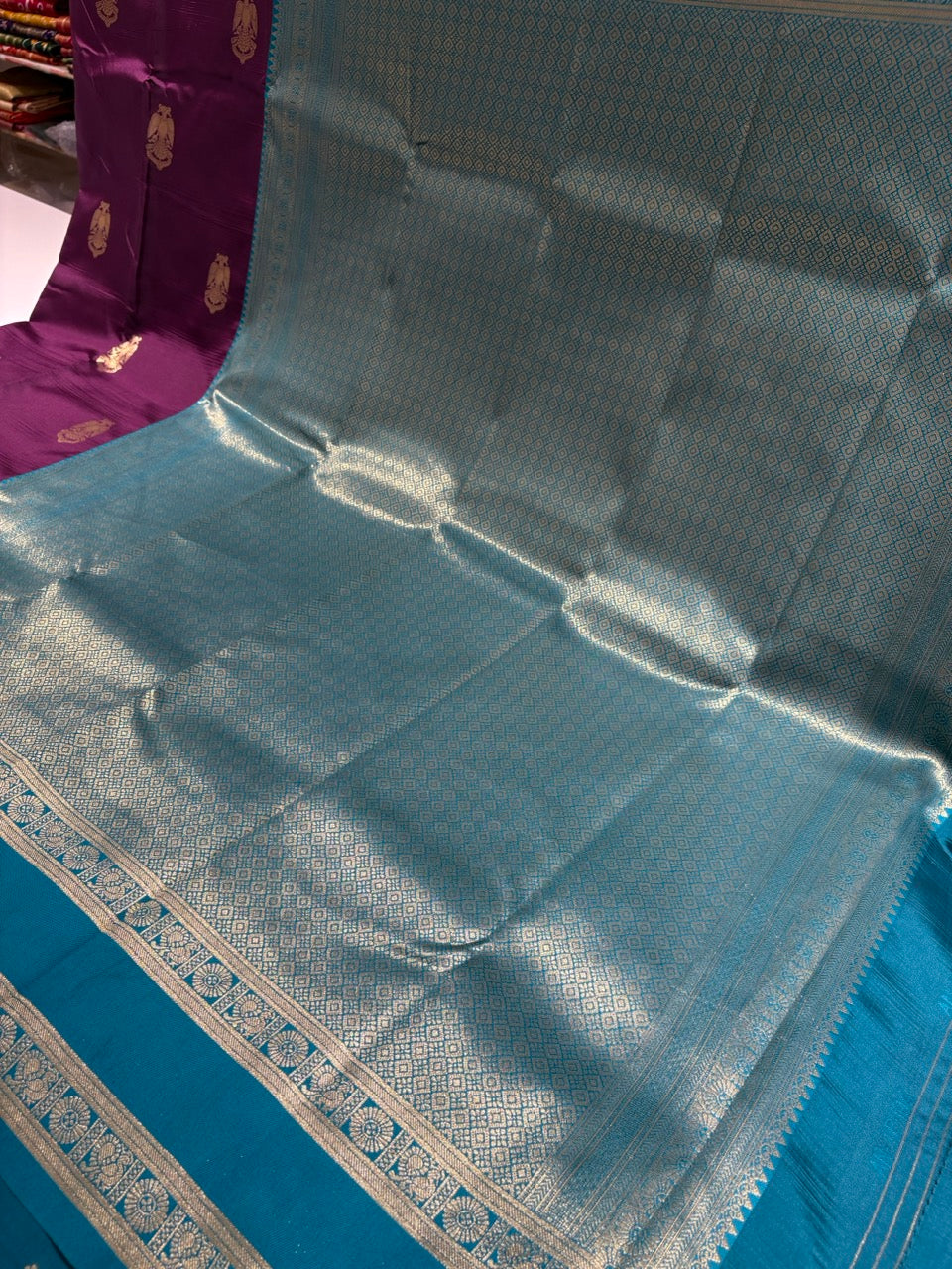 Wine Colour Semi Silk Saree with Teal Blue Border