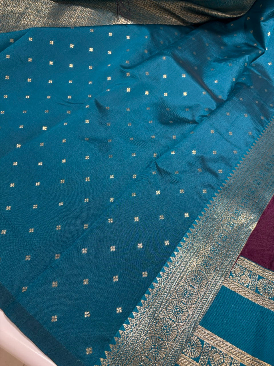 Wine Colour Semi Silk Saree with Teal Blue Border