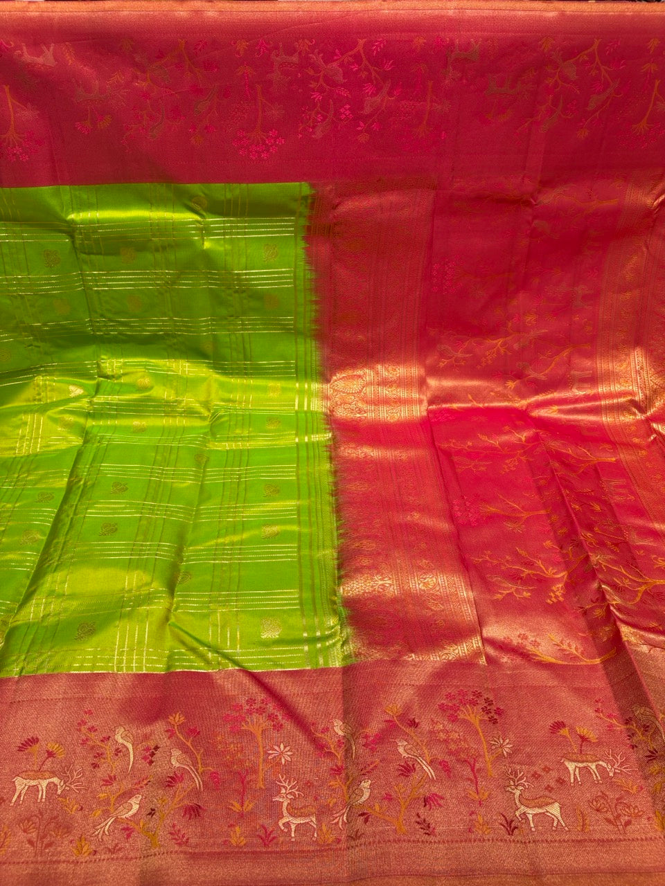 Light Green Colour Saree with Pink Fancy Border