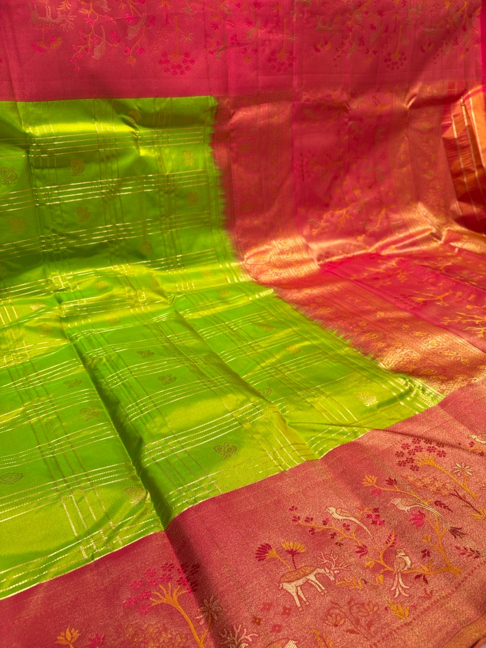 Light Green Colour Saree with Pink Fancy Border