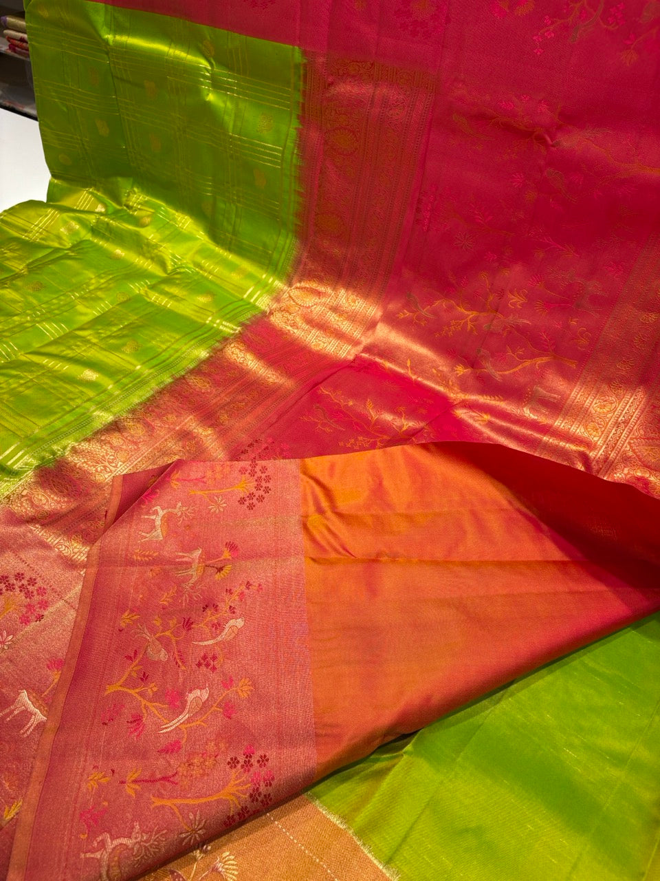 Light Green Colour Saree with Pink Fancy Border