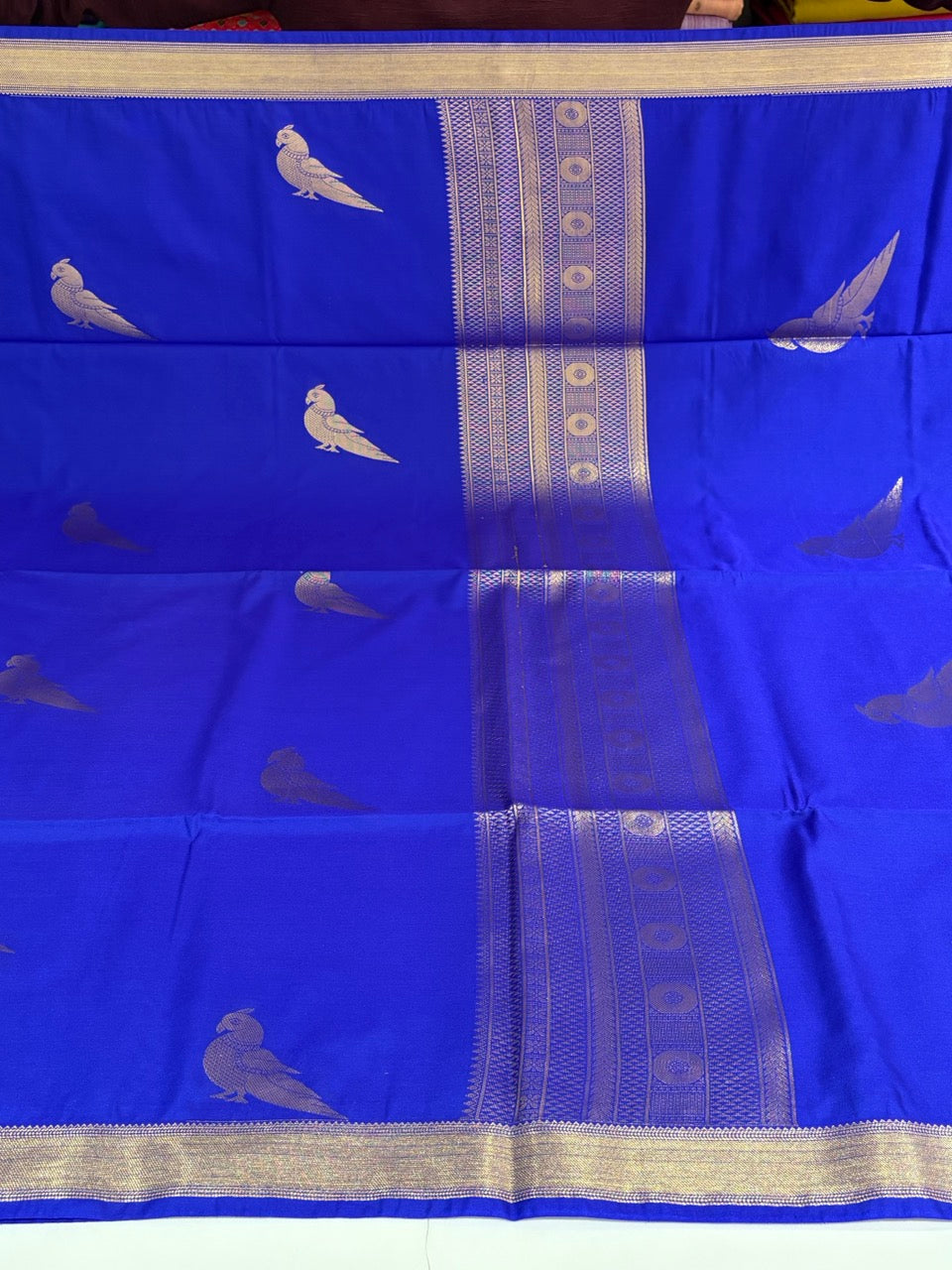 Royal Blue Colour Semi Soft Silk Saree with Parrot Butta
