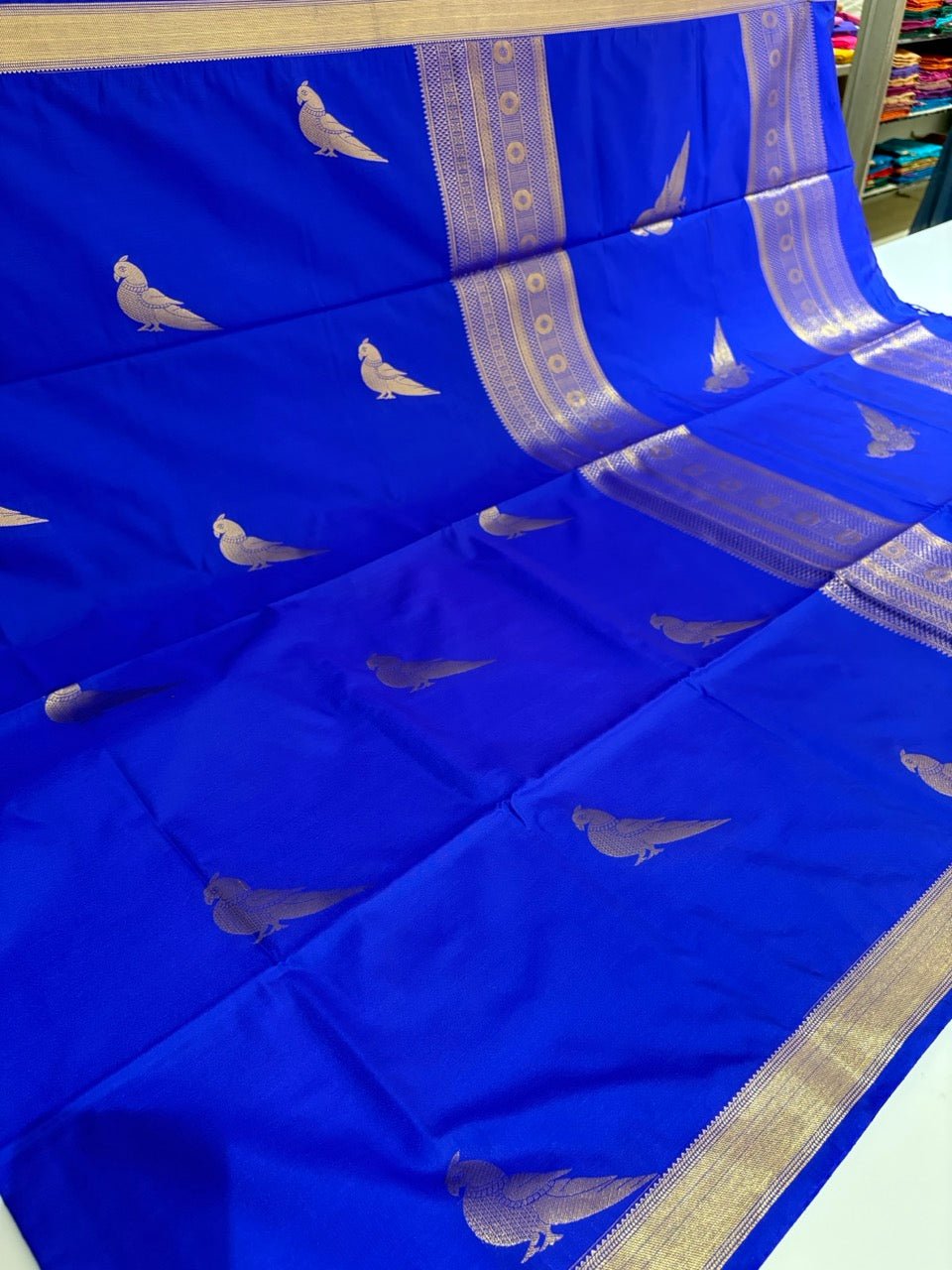 Royal Blue Colour Semi Soft Silk Saree with Parrot Butta