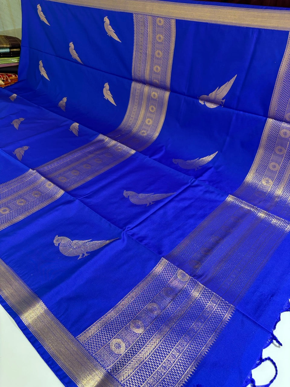 Royal Blue Colour Semi Soft Silk Saree with Parrot Butta