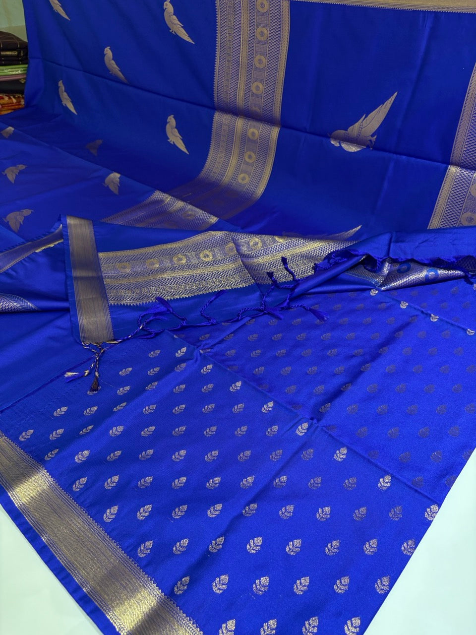 Royal Blue Colour Semi Soft Silk Saree with Parrot Butta